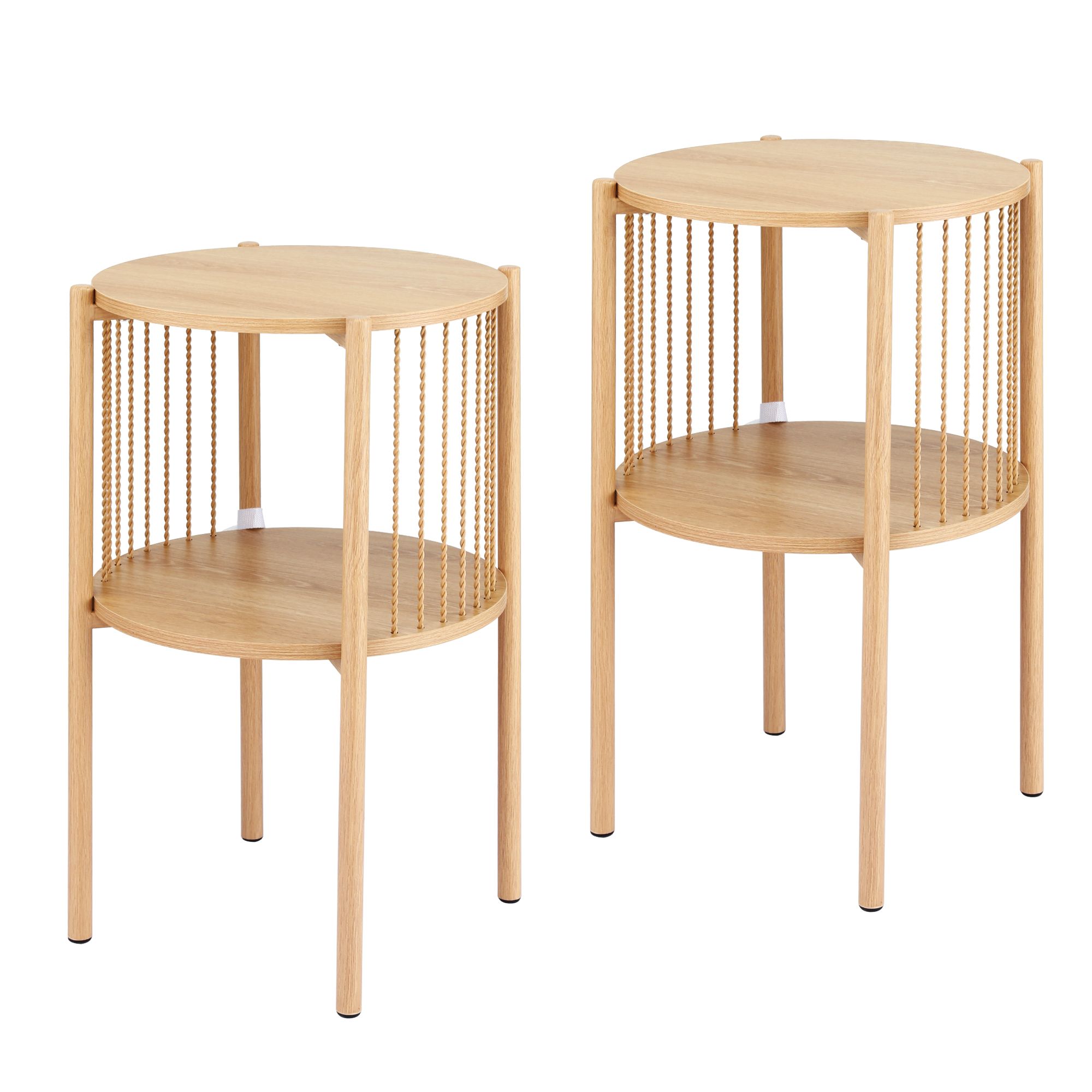 Artiss Set of 2 End Tables Coffee Table 2-Tier Round Wood - Image 8