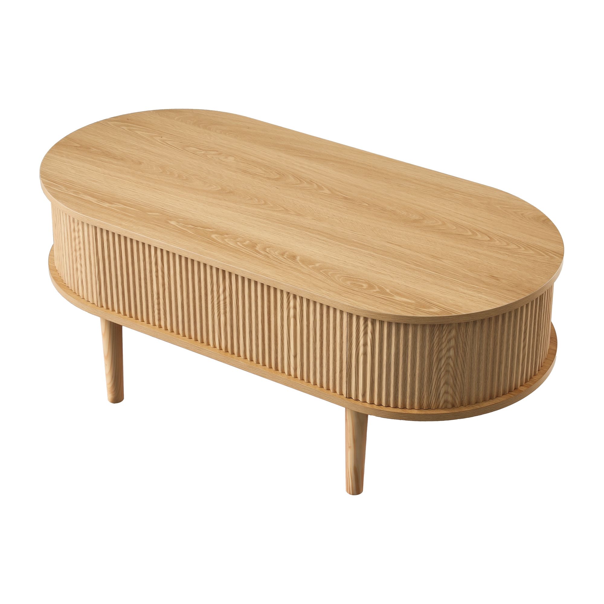 Artiss Lift Top Coffee Table Fluted Centre Table with Hidden Storage Oval 100cm - Image 4