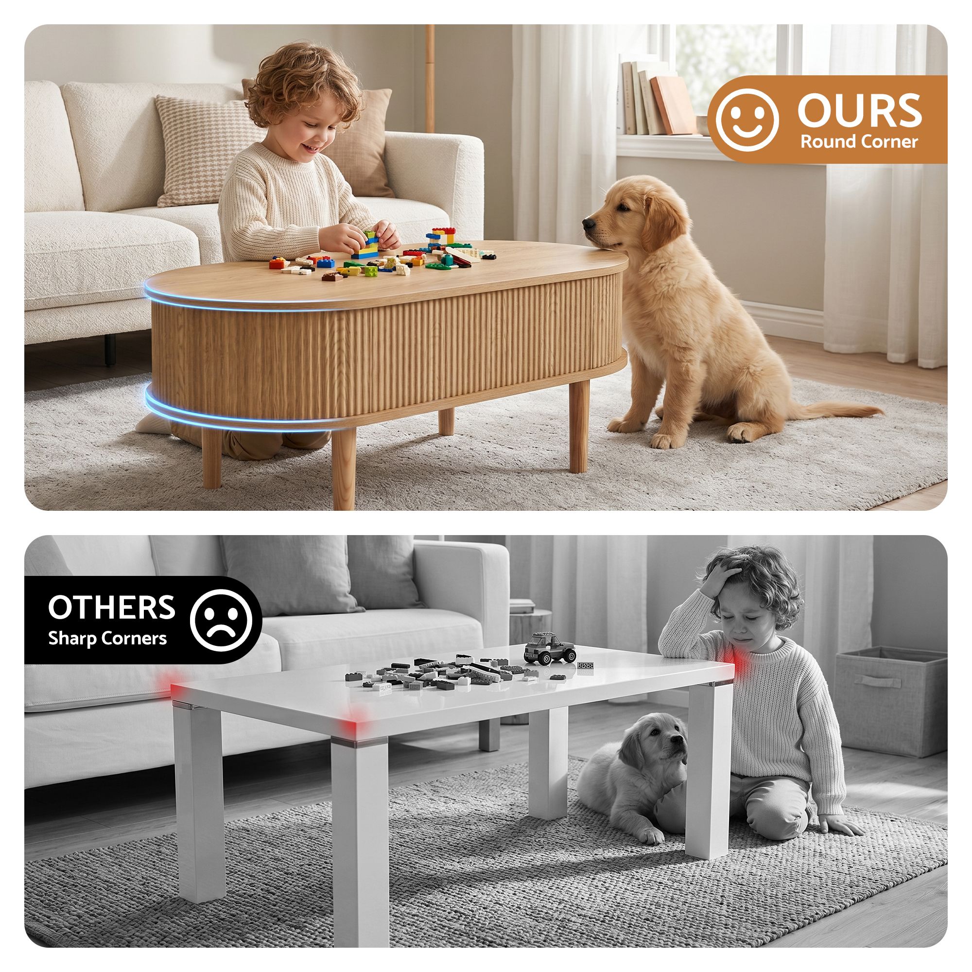 Artiss Lift Top Coffee Table Fluted Centre Table with Hidden Storage Oval 100cm - Image 7