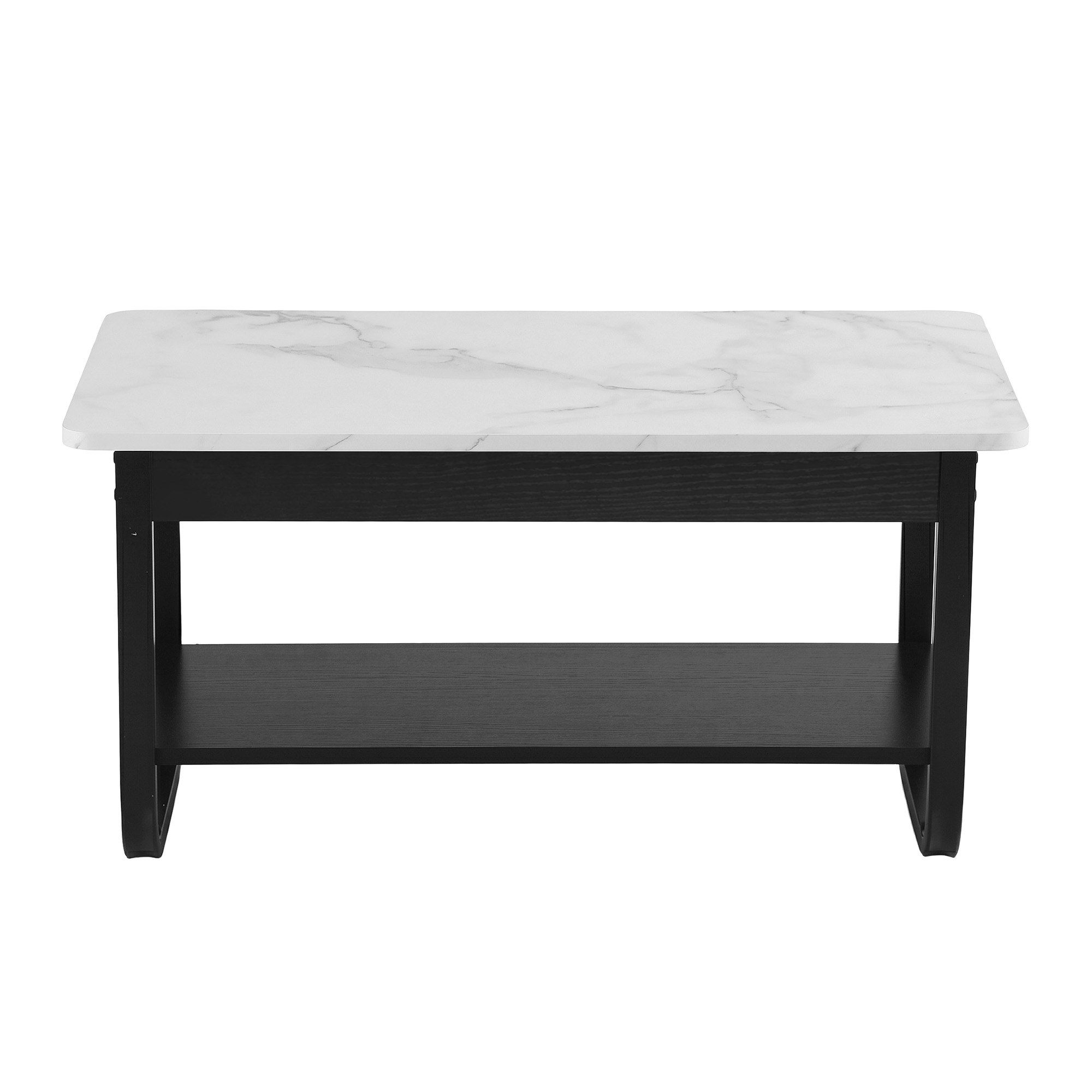 Artiss Coffee Table 2-Tier 80CM Marble Finish Shelf Black&White - Image 3