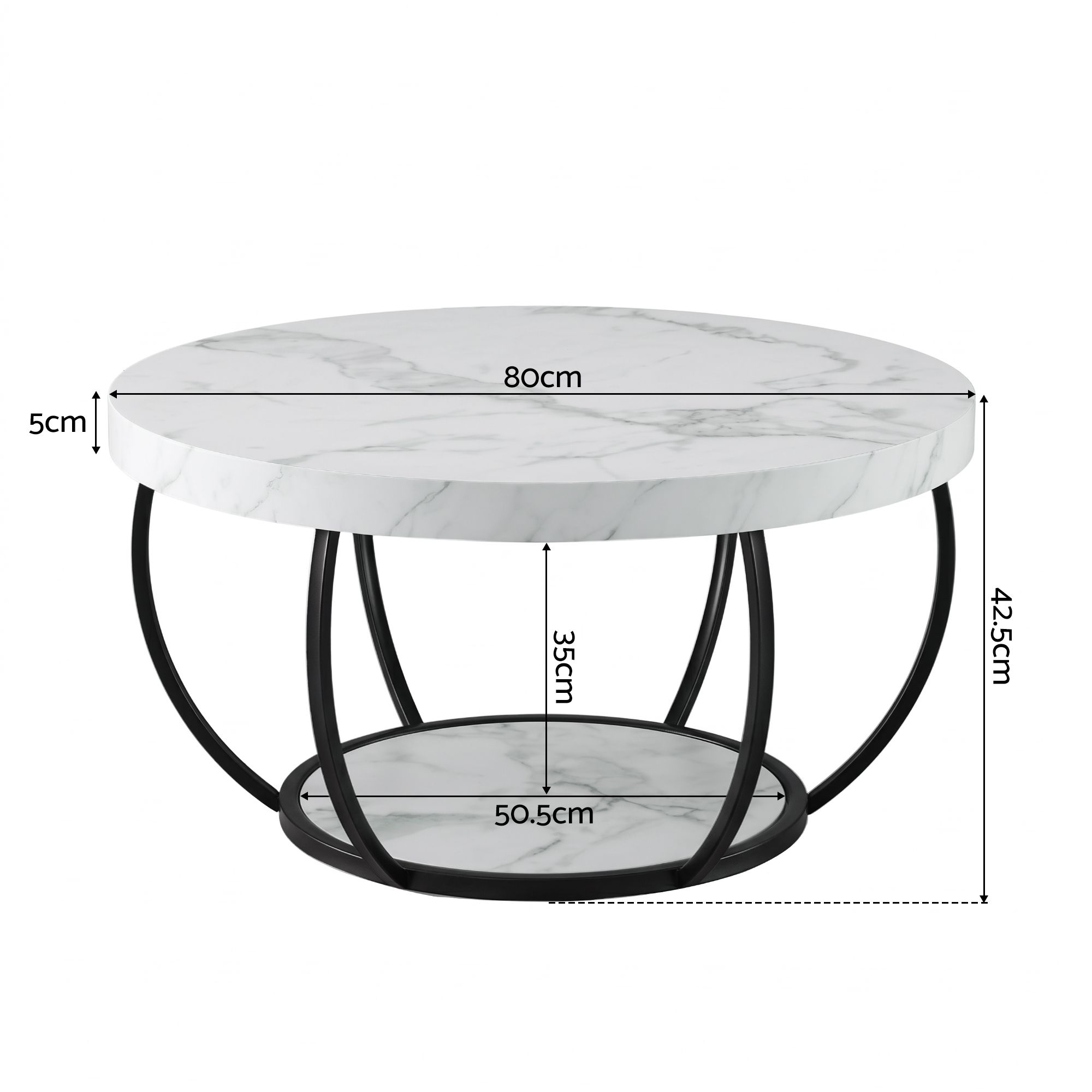 Artiss Coffee Table 2-Tier Marble Finish Round White&Black - Image 2