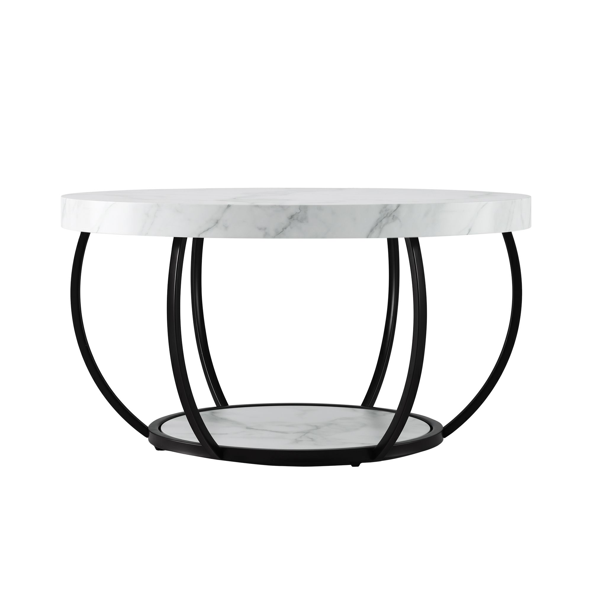 Artiss Coffee Table 2-Tier Marble Finish Round White&Black - Image 3