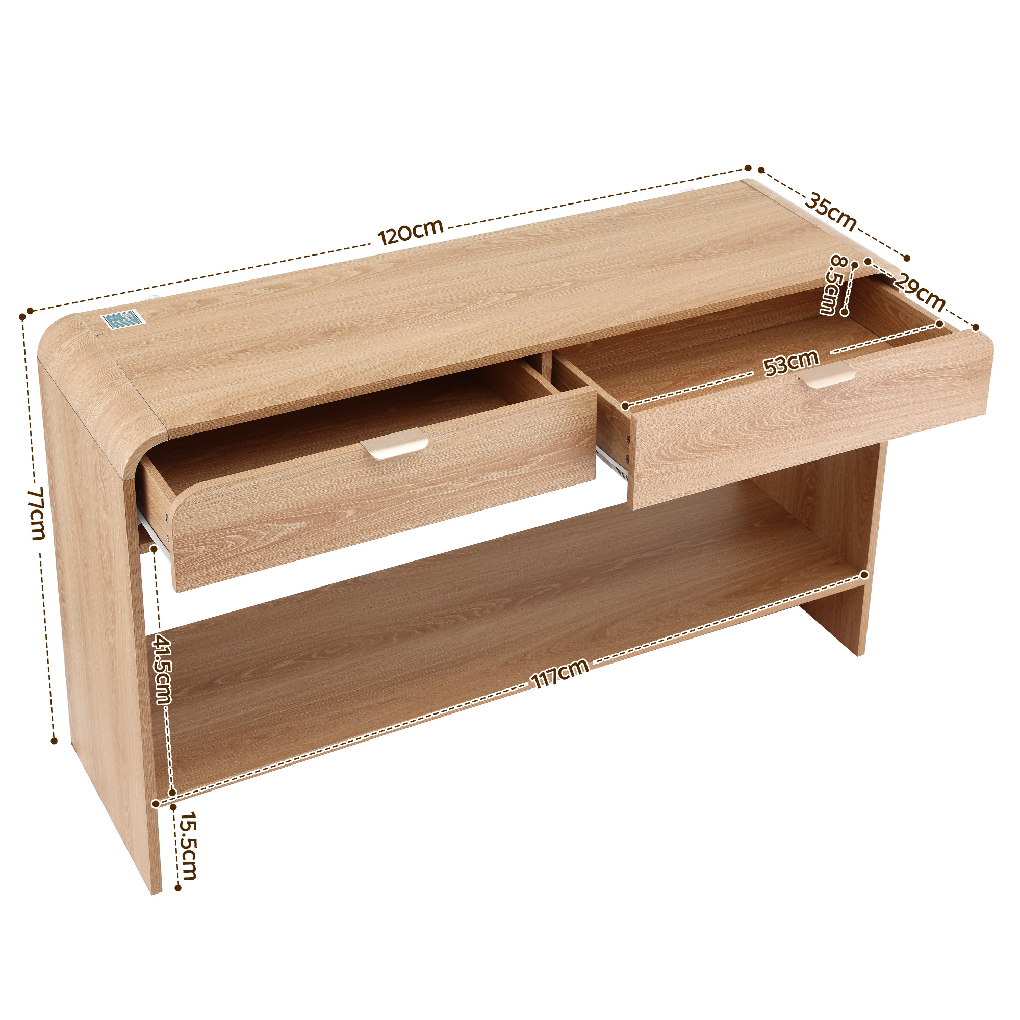 Artiss Console Table Hallway Entryway Storage Drawer Shelf Curved Edge 120CM Pine - Image 3