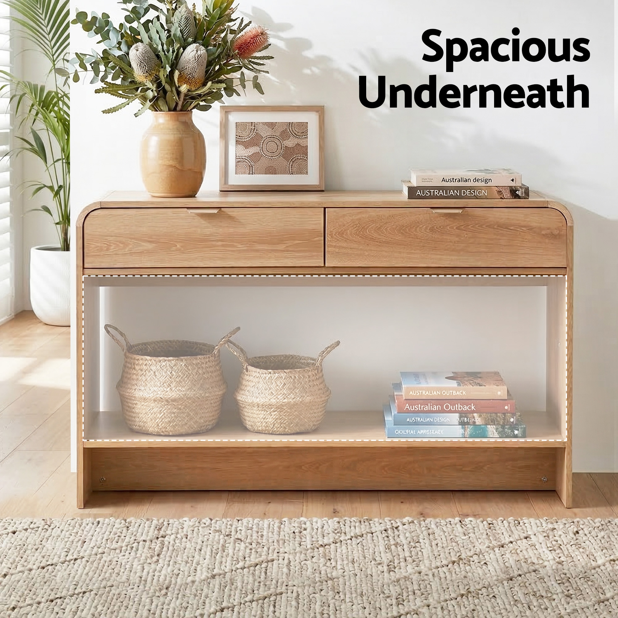 Artiss Console Table Hallway Entryway Storage Drawer Shelf Curved Edge 120CM Pine - Image 6