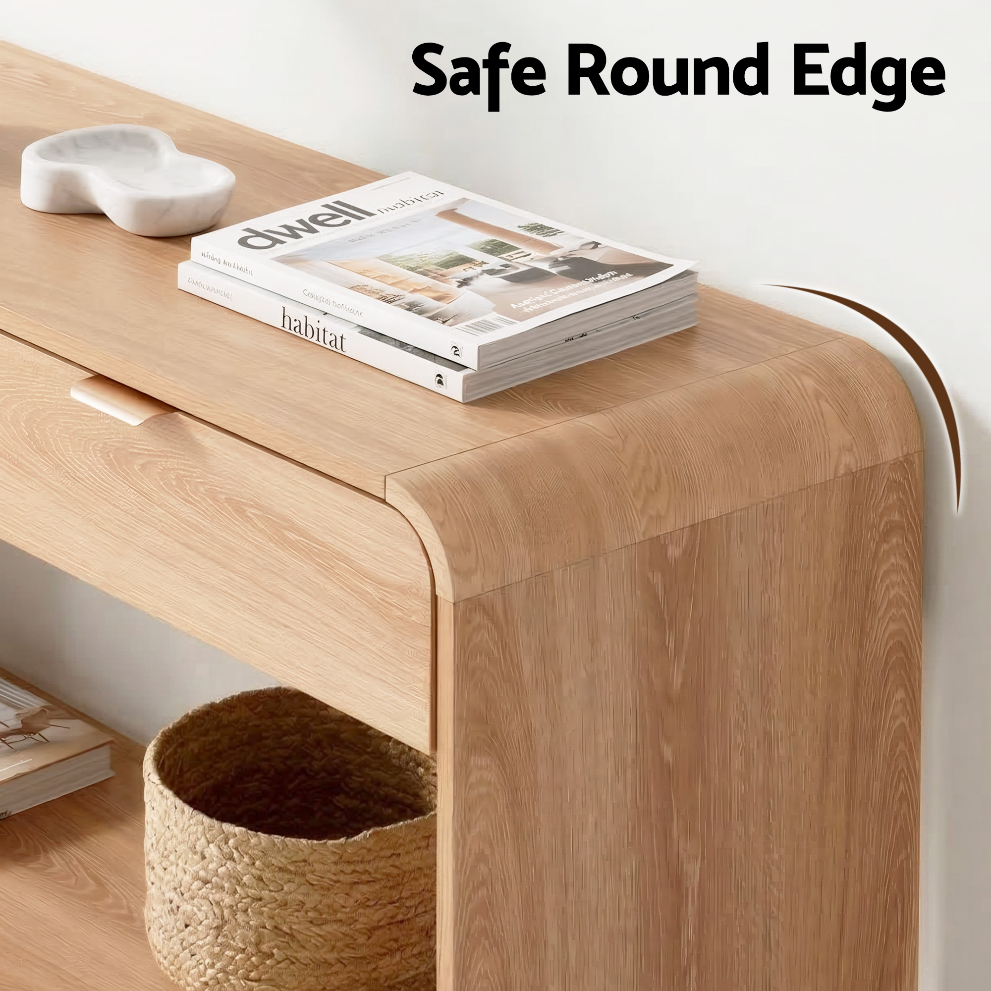 Artiss Console Table Hallway Entryway Storage Drawer Shelf Curved Edge 120CM Pine - Image 8