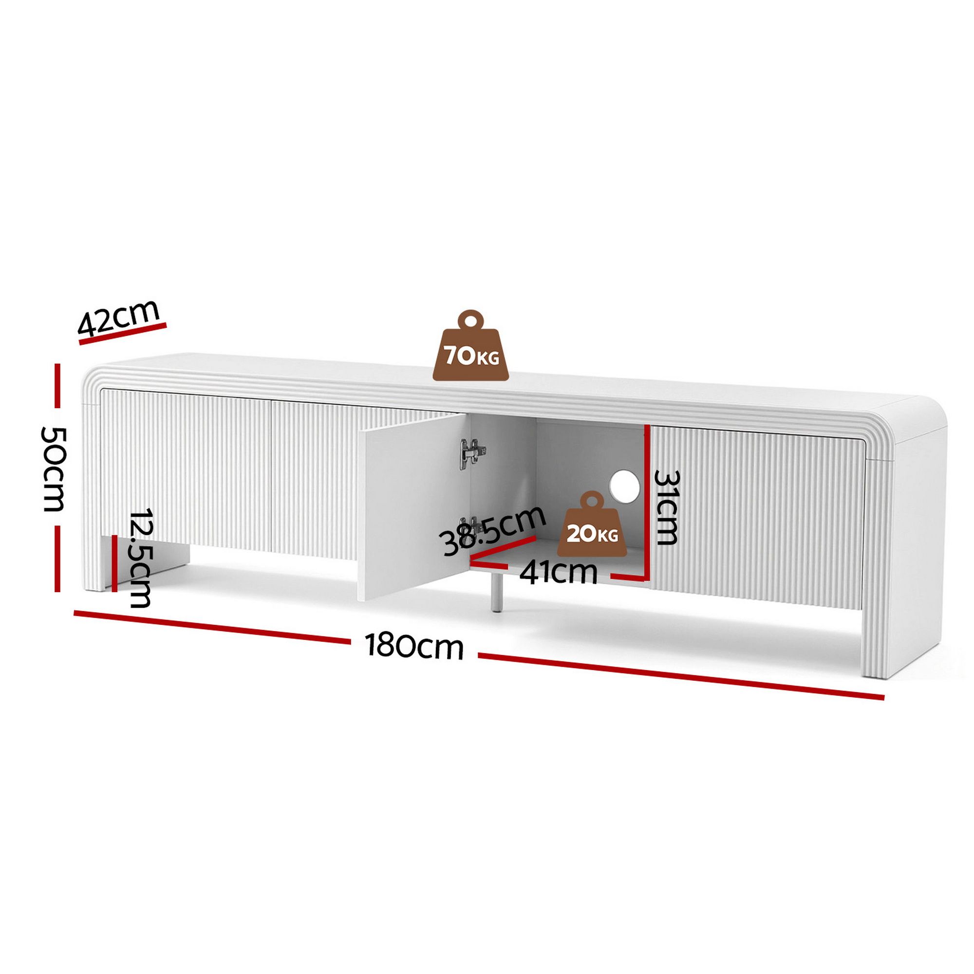 Artiss TV Unit Entertainment Unit Storage Cabinet 180cm White - Image 3