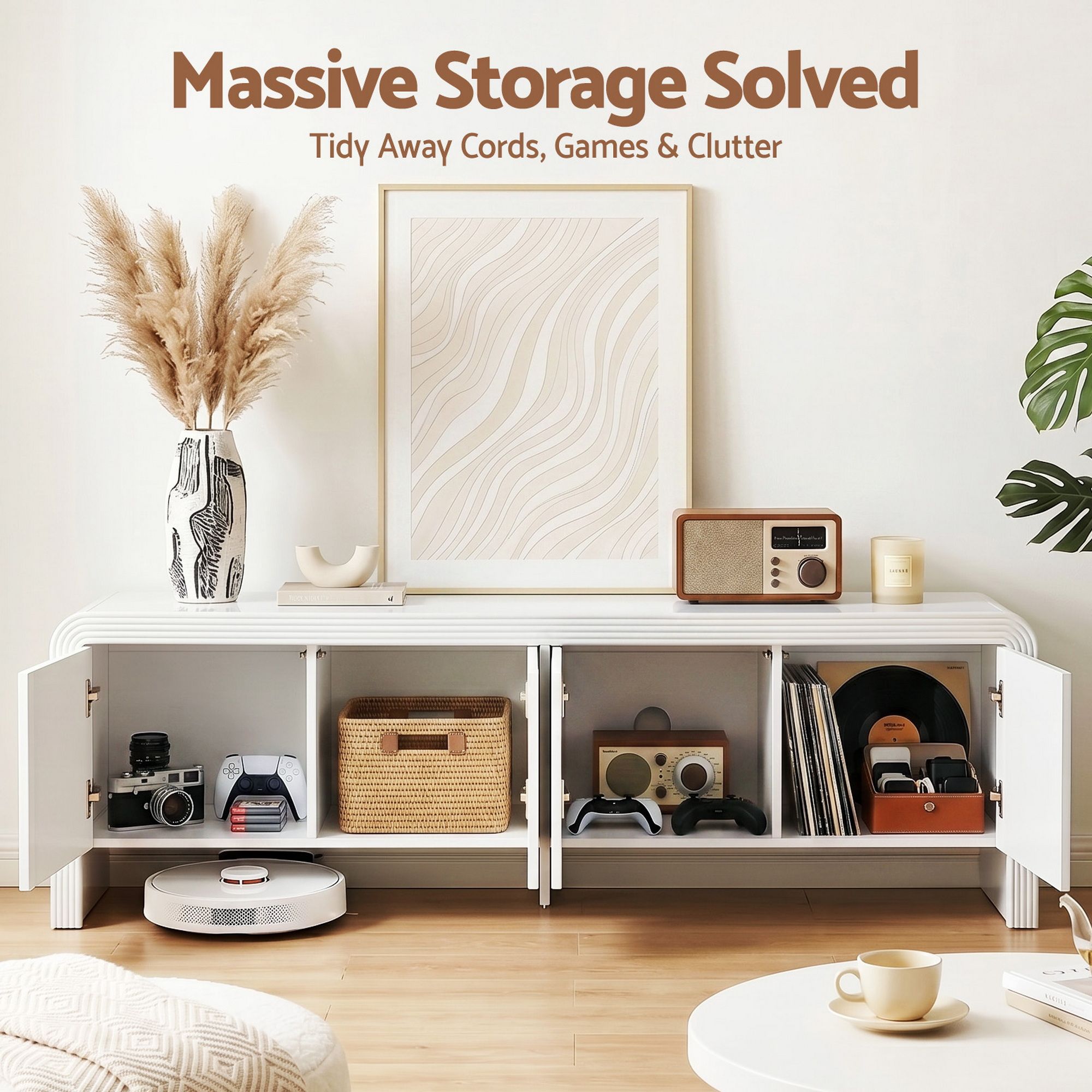 Artiss TV Unit Entertainment Unit Storage Cabinet 180cm White - Image 5