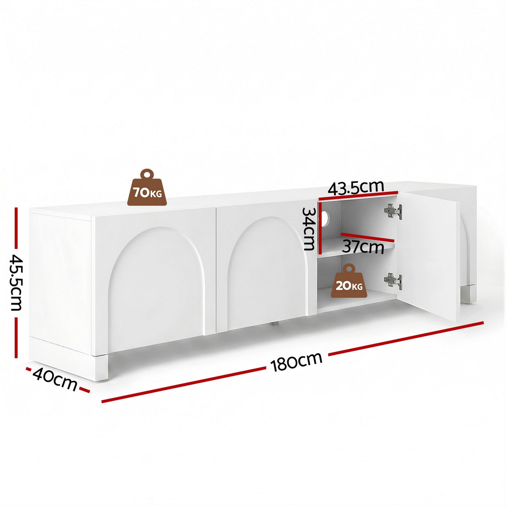 Artiss TV Unit Entertainment Unit Storage Cabinet Adjustable Shelf 180cm White - Image 3
