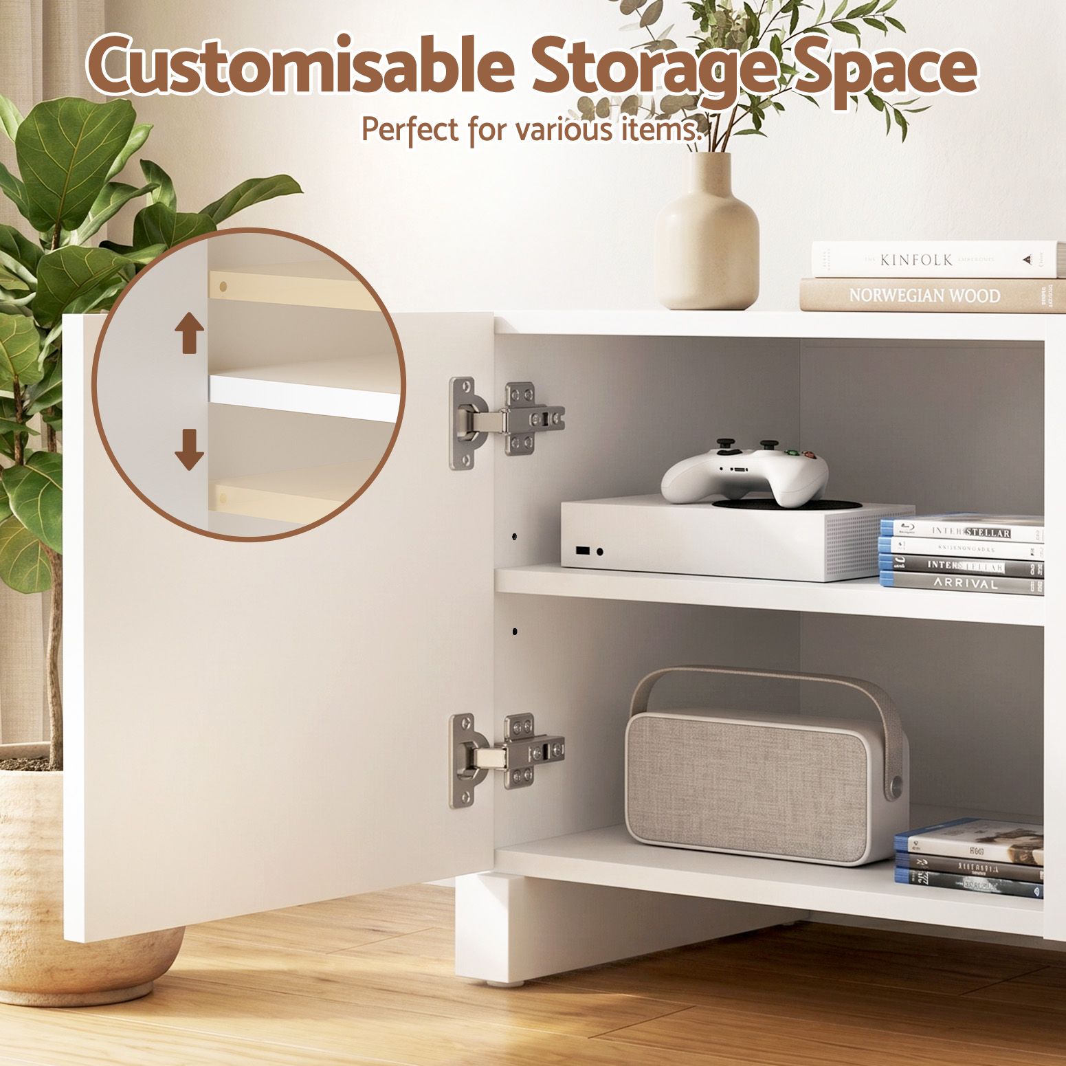 Artiss TV Unit Entertainment Unit Storage Cabinet Adjustable Shelf 180cm White - Image 6
