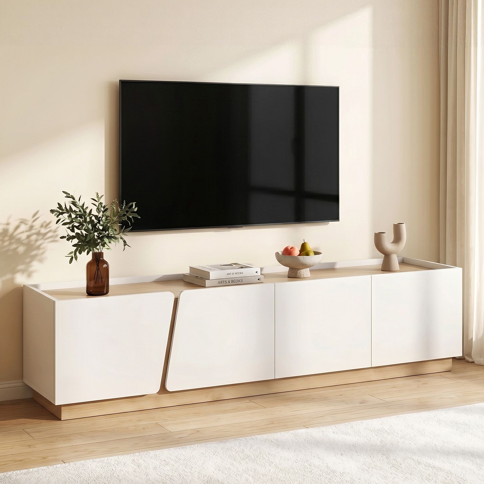 Artiss 180cm TV Unit Storage Cabinet Living Room White & Pine - Image 1