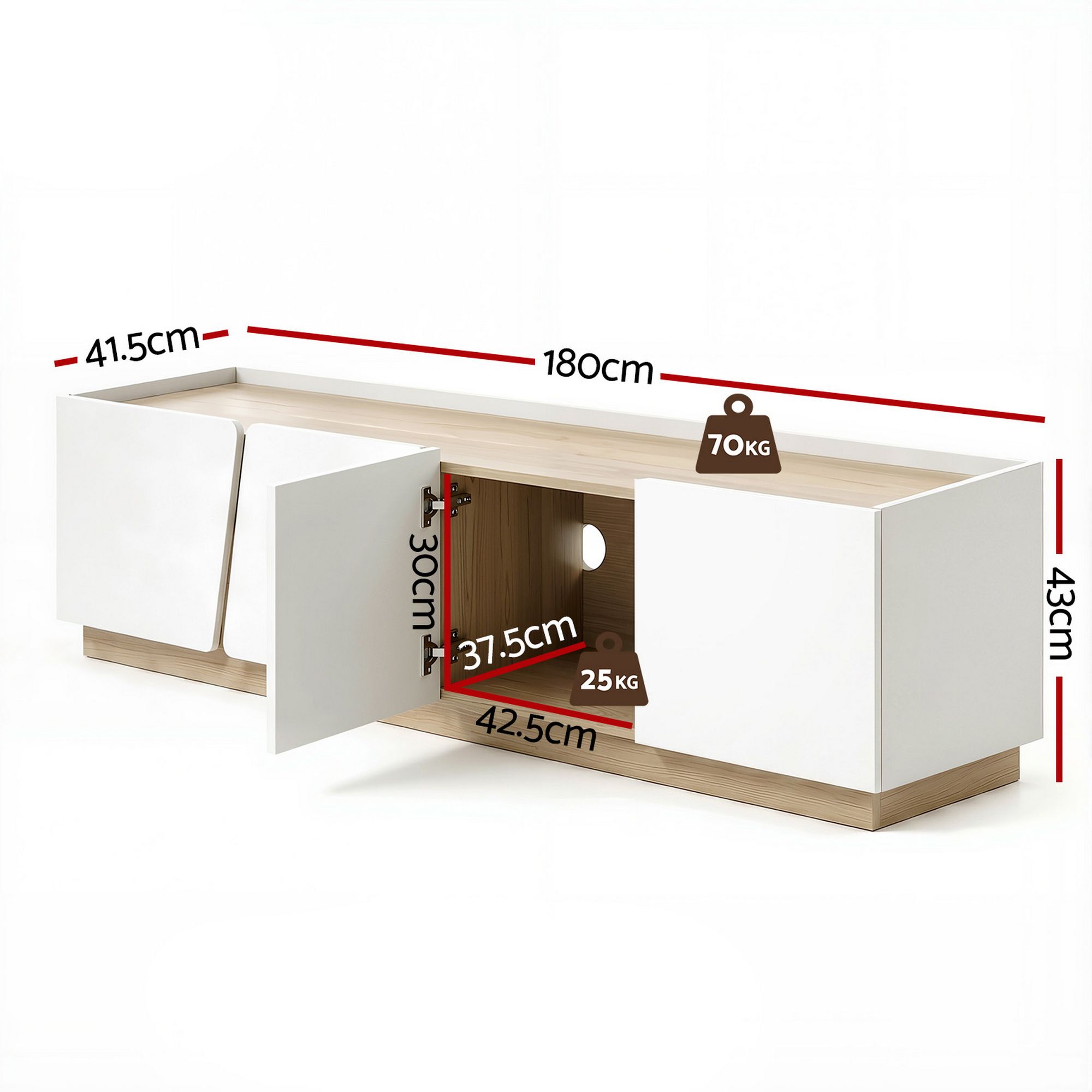 Artiss 180cm TV Unit Storage Cabinet Living Room White & Pine - Image 3