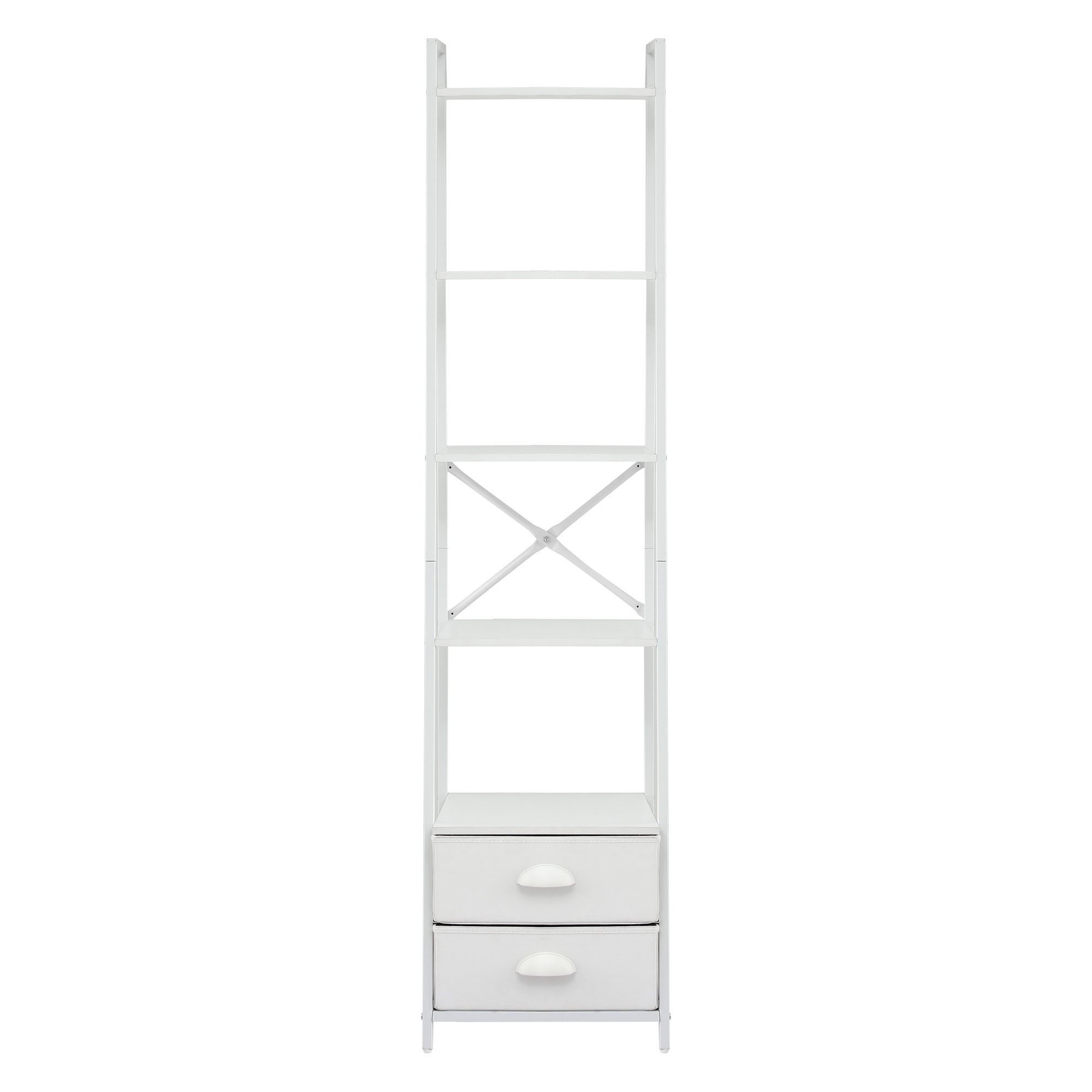 Artiss 5 Tier Bookshelf Ladder Bookcase with Fabric Drawers Display Rack White - Image 4