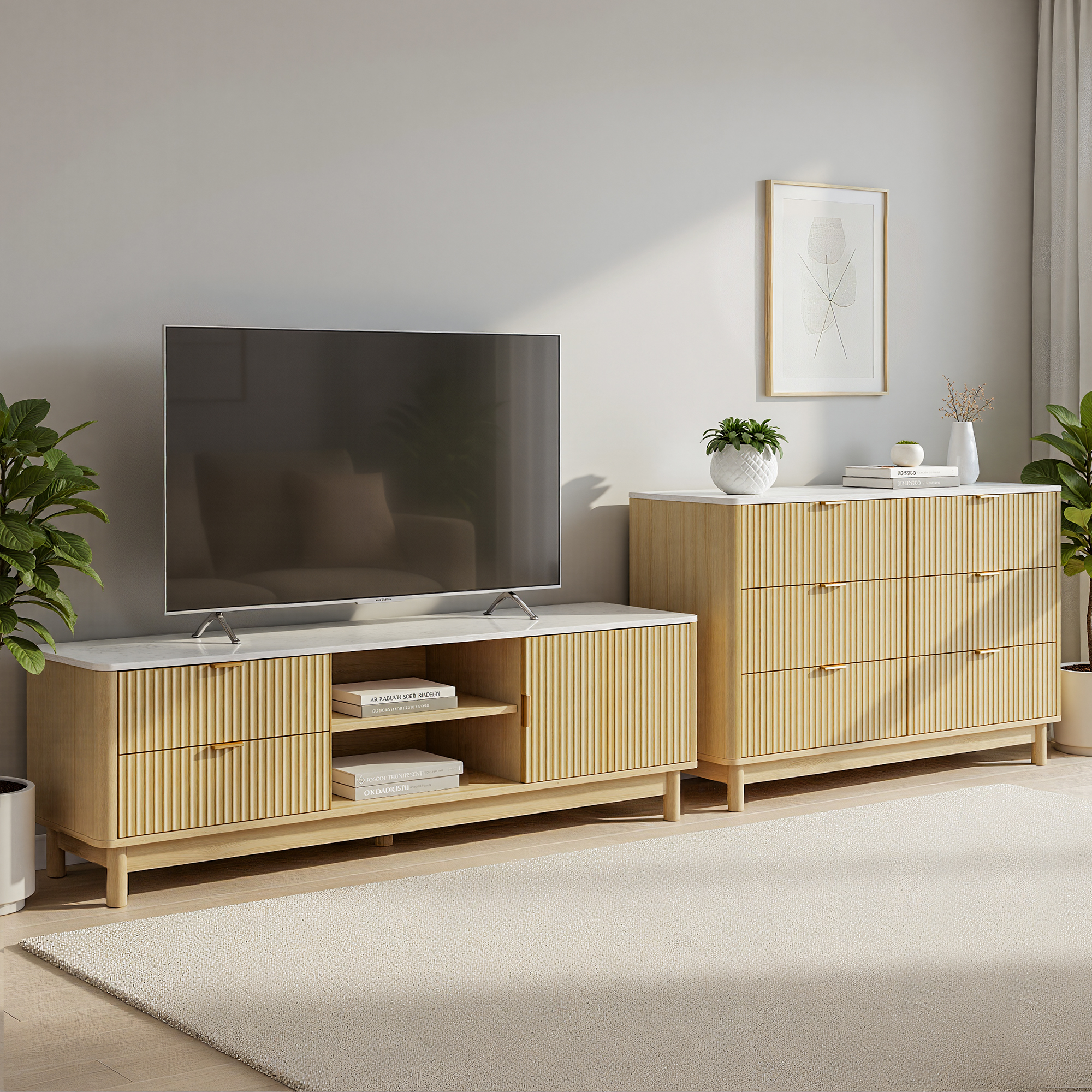 Artiss TV Unit & Chest of Drawers Set Solid Wood Legs Pine - Image 1