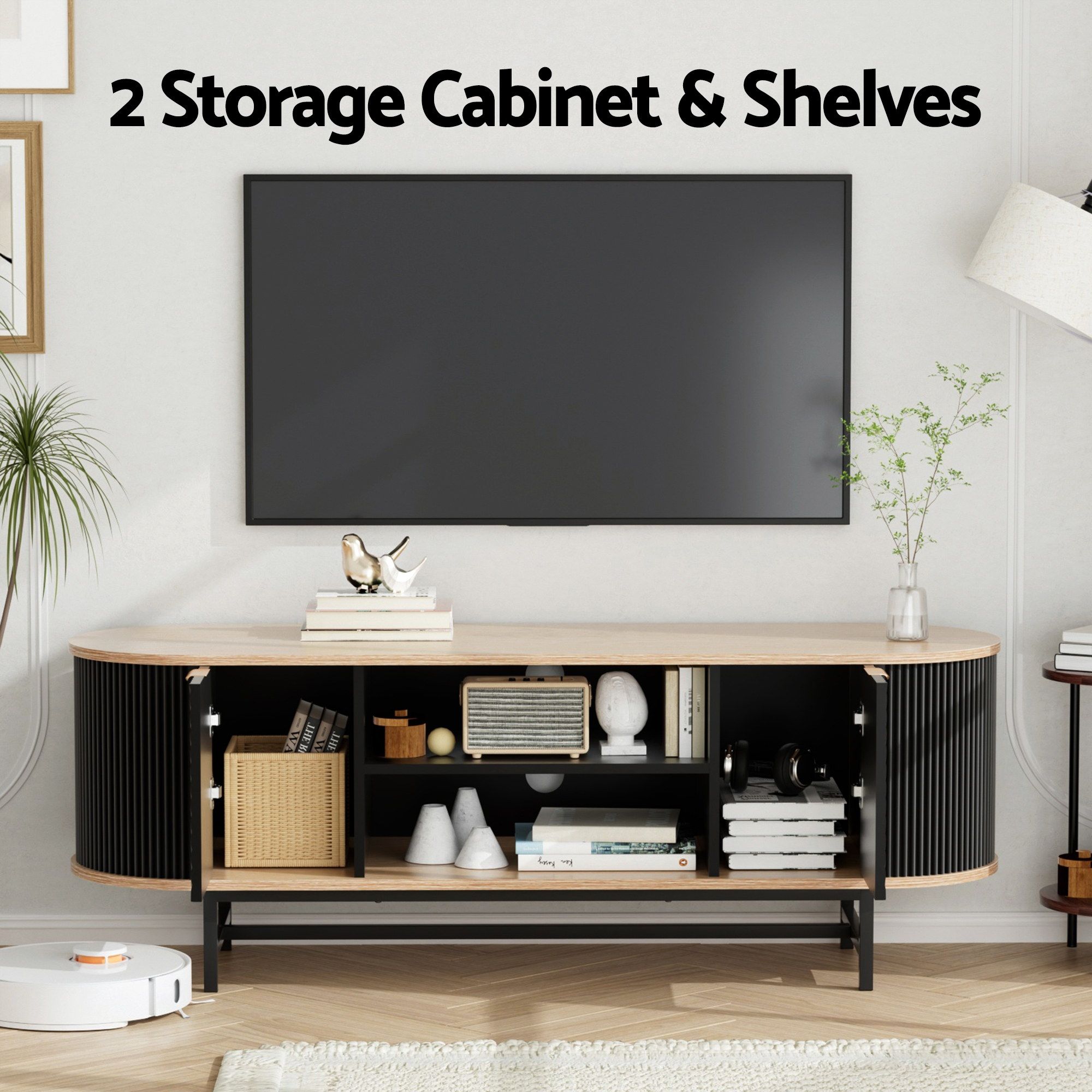 Artiss TV Unit & Coffee Table Set Storage Drawers Shelves Black Pine - Image 5
