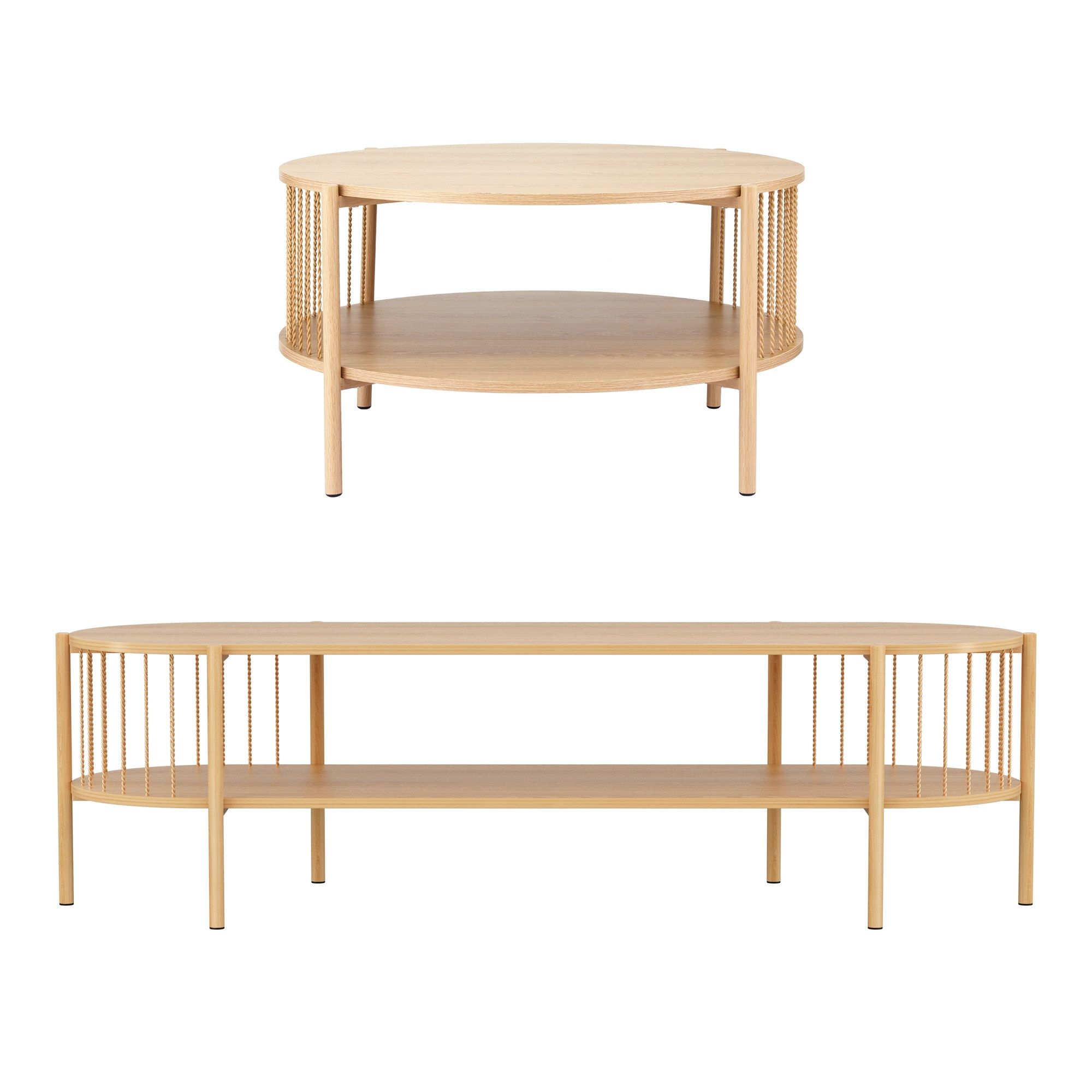 Artiss TV Unit & Coffee Table Set Storage Shelf Pine - Image 4