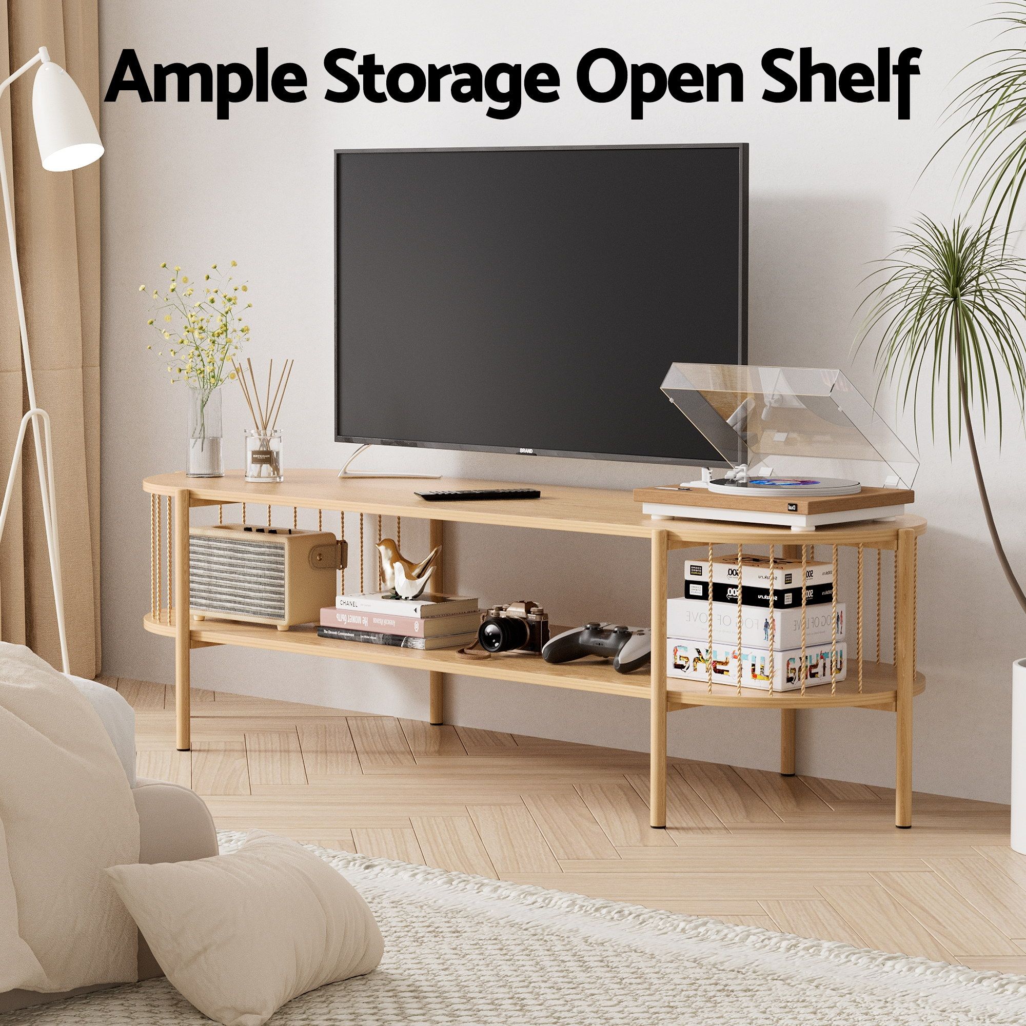 Artiss TV Unit & Coffee Table Set Storage Shelf Pine - Image 5