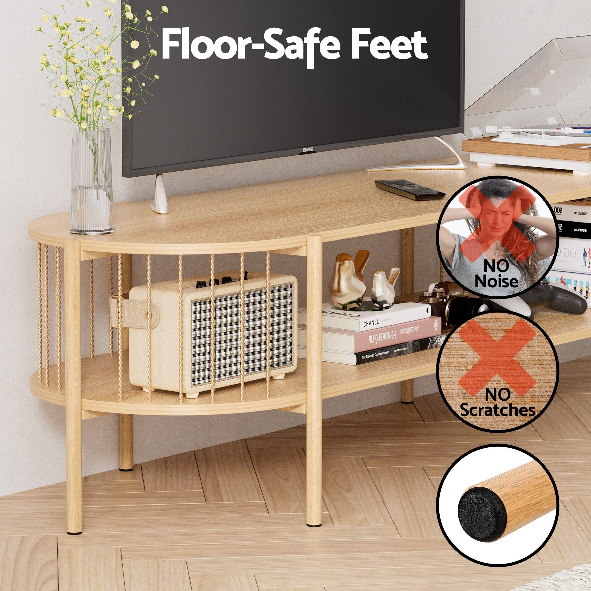 Artiss TV Unit & Coffee Table Set Storage Shelf Pine - Image 7