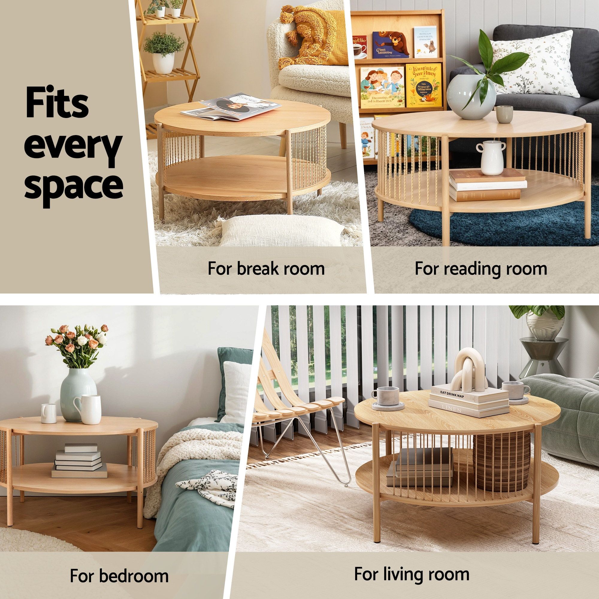 Artiss TV Unit & Coffee Table Set Storage Shelf Pine - Image 8