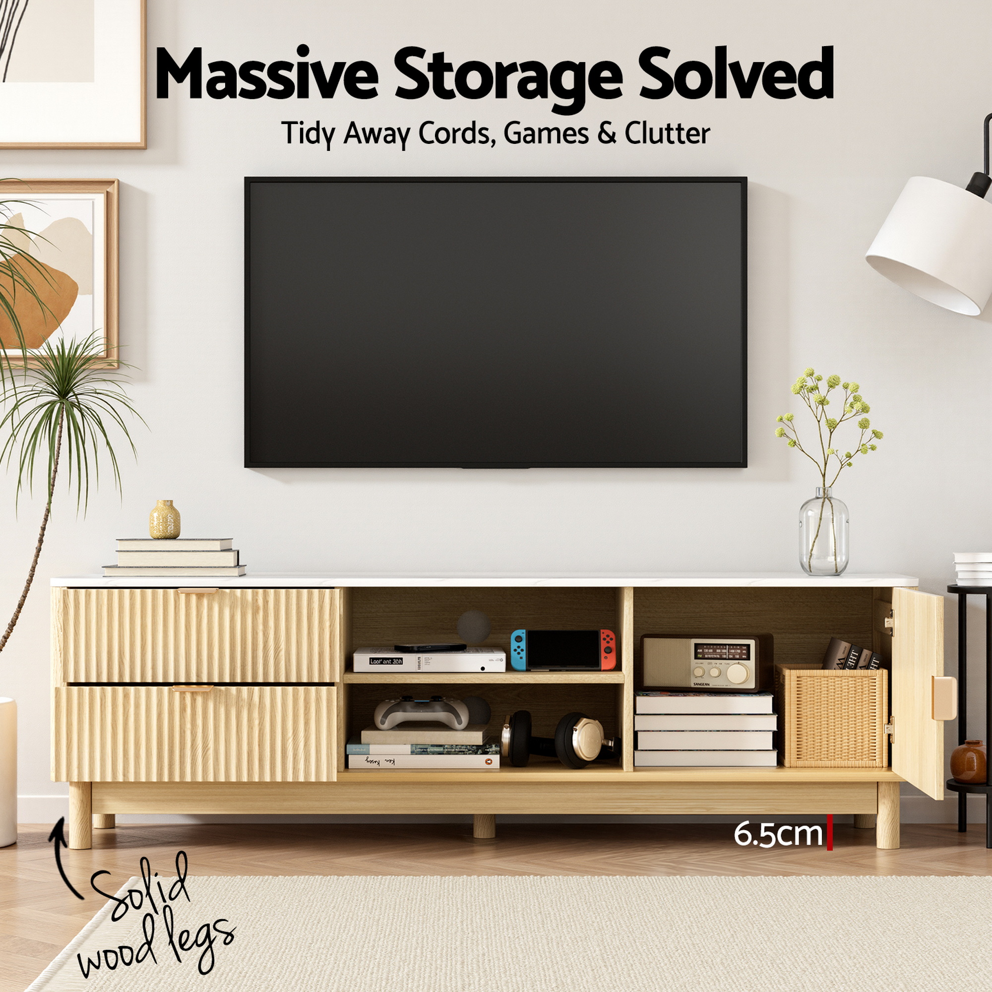 Artiss TV Unit & Coffee Table Set Storage Drawers Pine - Image 4