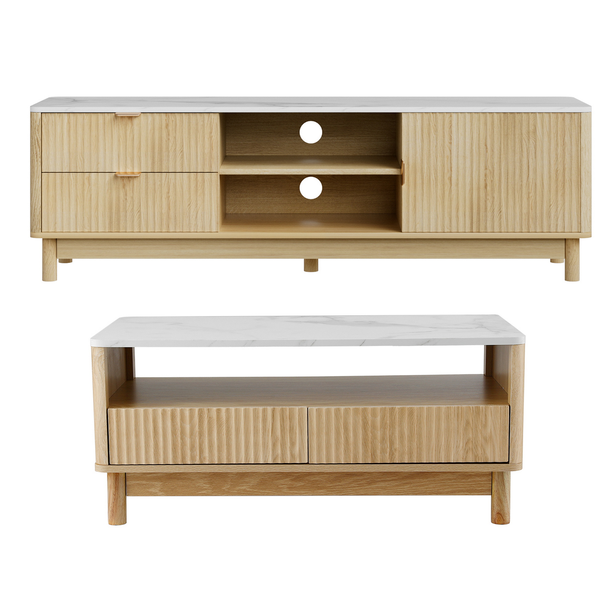 Artiss TV Unit & Coffee Table Set Storage Drawers Pine - Image 8