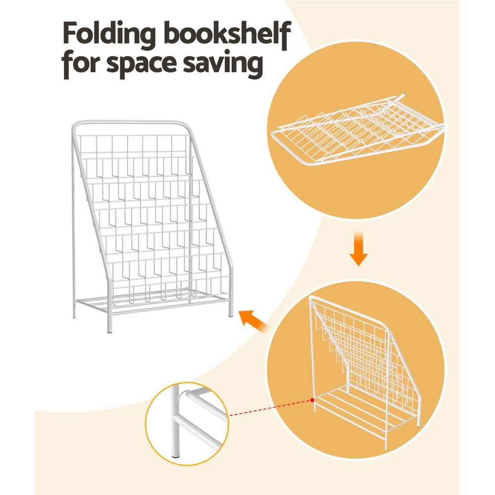 Keezi 6 Tiers Kids Bookshelf Magazine Rack Children Bookcase Organiser Foldable - Image 8