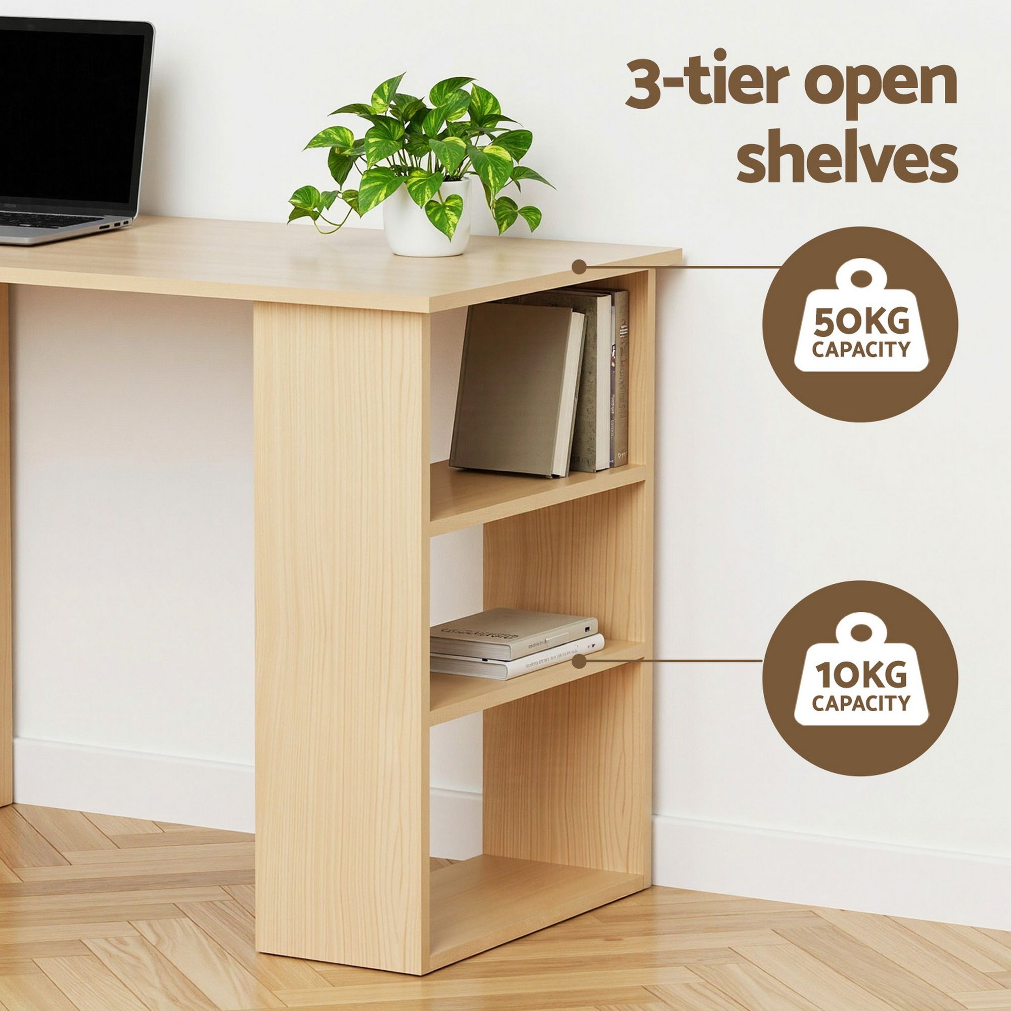 Artiss Computer Desk Drawer Shelf Oak White 120CM - Image 4
