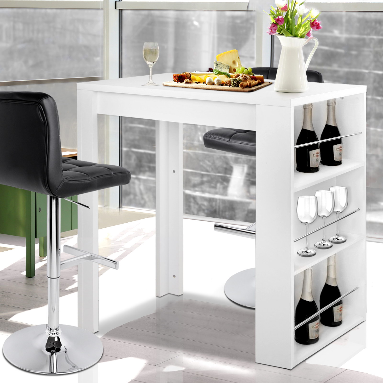 Artiss Bar Table 3-tier Storage Shelves White - Image 1