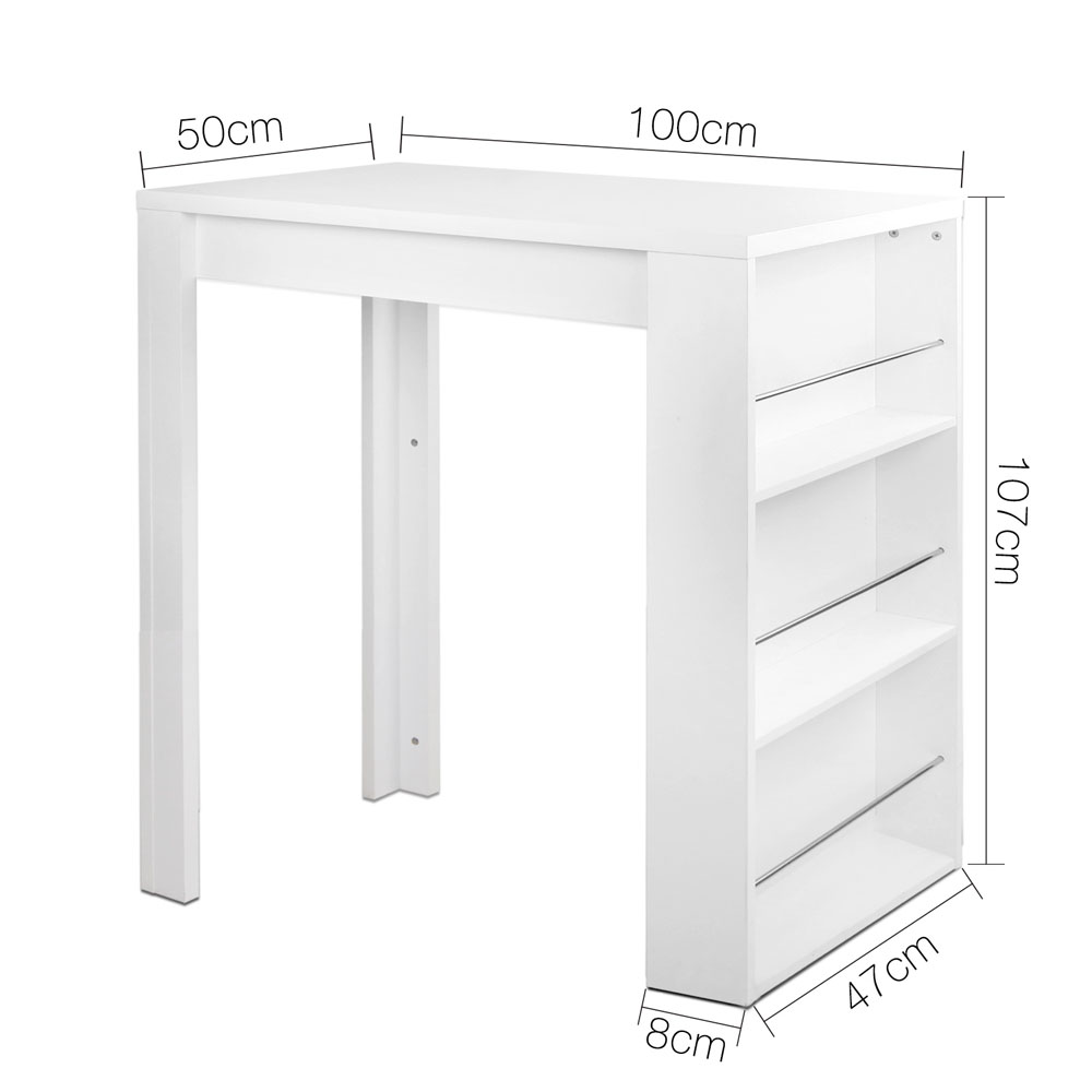 Artiss Bar Table 3-tier Storage Shelves White - Image 4