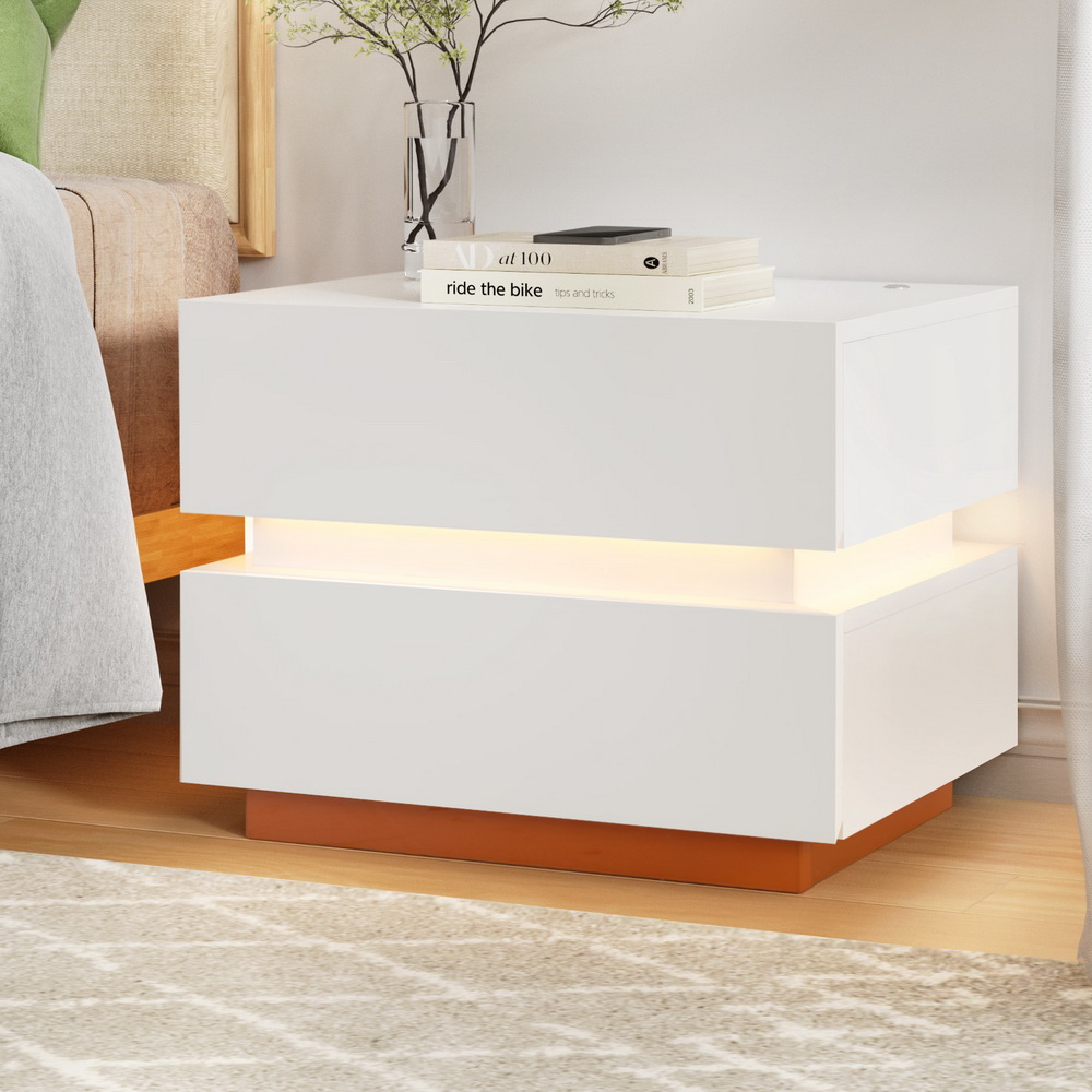 Artiss Smart Bedside Table LED Wireless Charging Ada - Image 1