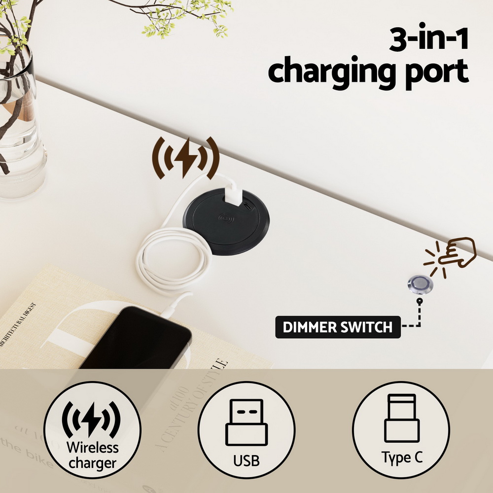 Artiss Smart Bedside Table LED Wireless Charging Ada - Image 5