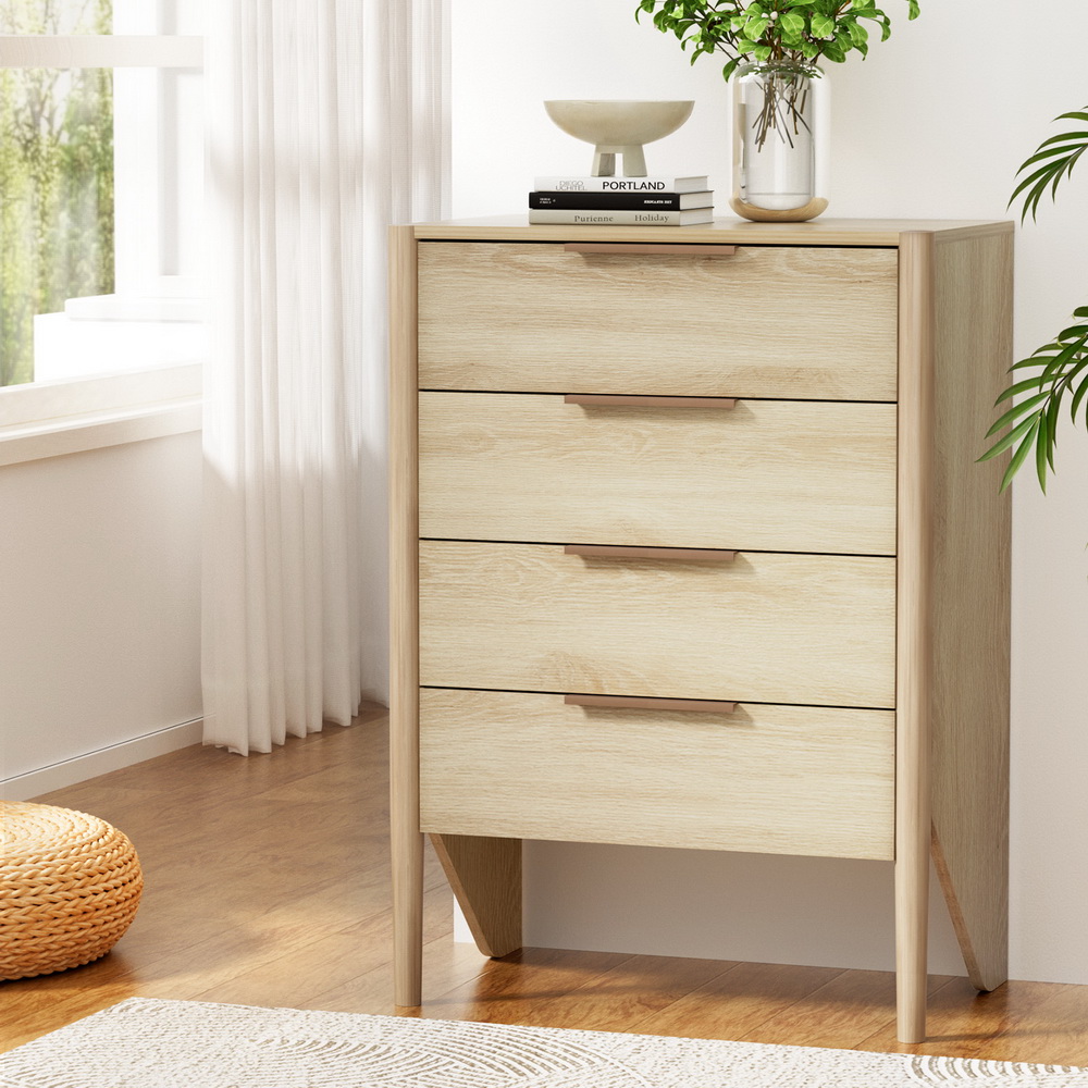 Artiss 4 Chest of Drawers Tallboy - INEZ Pine - Image 1