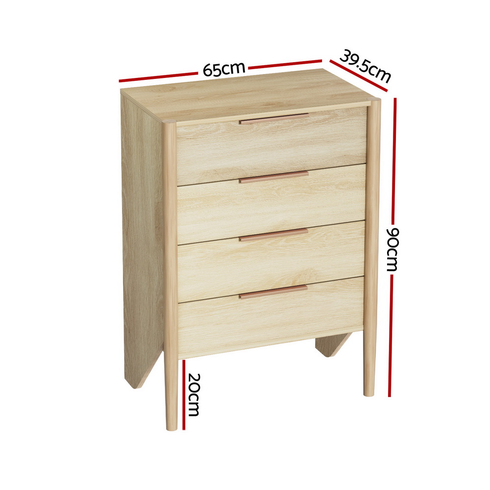 Artiss 4 Chest of Drawers Tallboy - INEZ Pine - Image 4