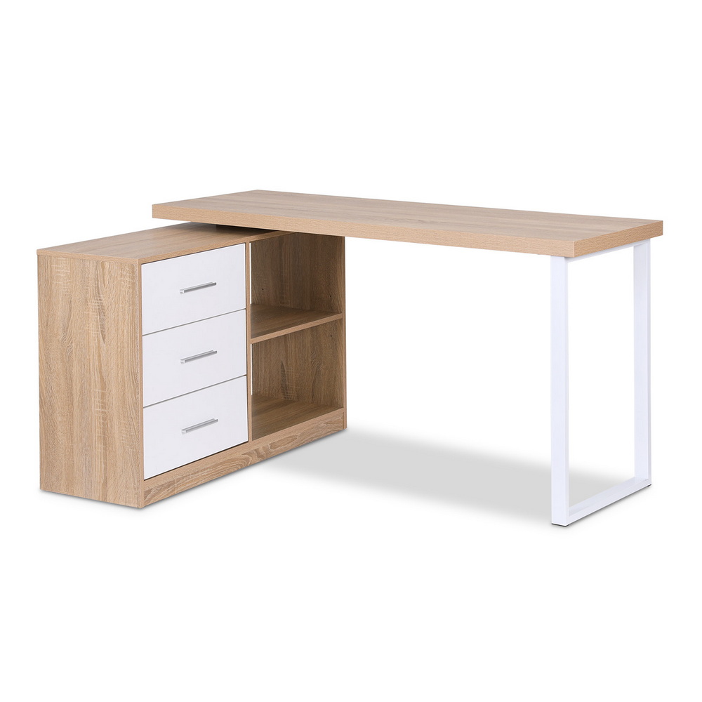 Artiss Computer Desk Swivelling L shape Home Office Storage Cabinet Oak - Image 1