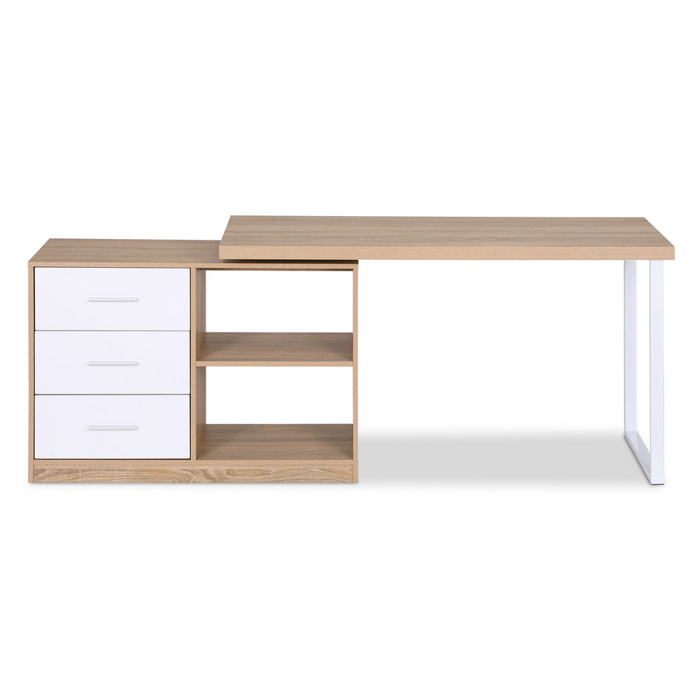 Artiss Computer Desk Swivelling L shape Home Office Storage Cabinet Oak - Image 3