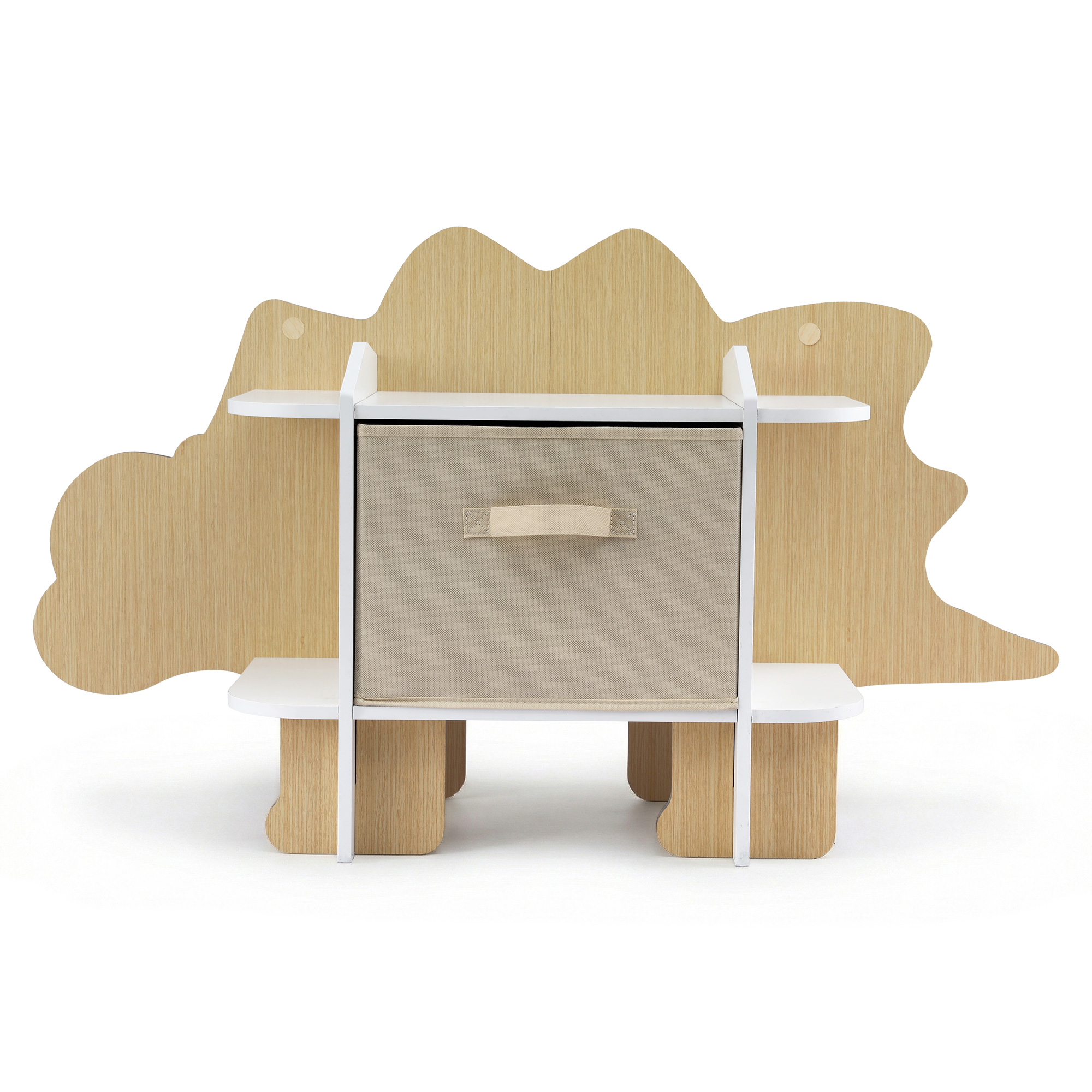 Keezi Dinosaur Kids Bookshelf 2-Tier Children's Bookcase Wooden with with Fabric Drawer, Toddler Bookshelf Toy Storage Organizer for Preschool, Kids Room, Playroom, Nursery - Image 1