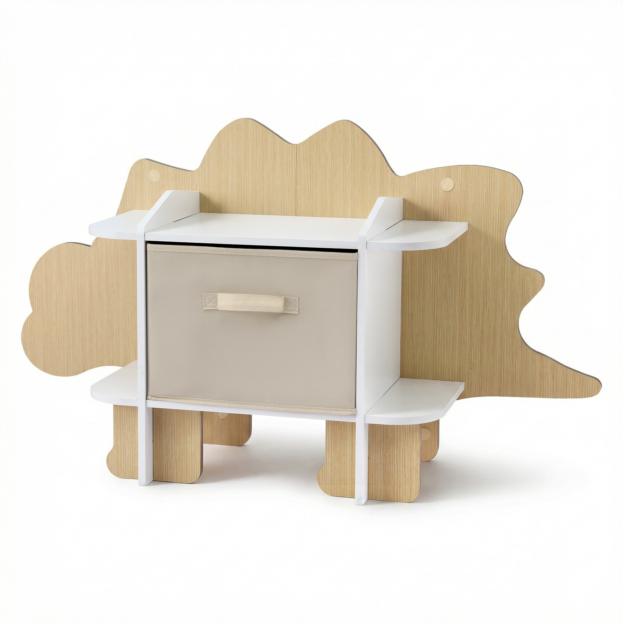 Keezi Dinosaur Kids Bookshelf 2-Tier Children's Bookcase Wooden with with Fabric Drawer, Toddler Bookshelf Toy Storage Organizer for Preschool, Kids Room, Playroom, Nursery - Image 4