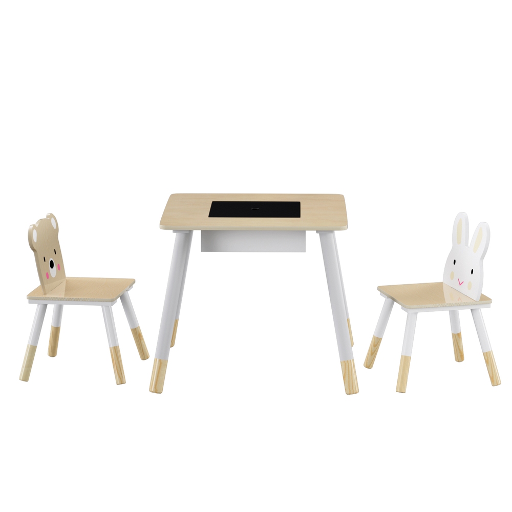 Keezi 3PCS Kids Table and Chairs Set Activity Desk Chalkboard Toy Hidden Storage - Image 3