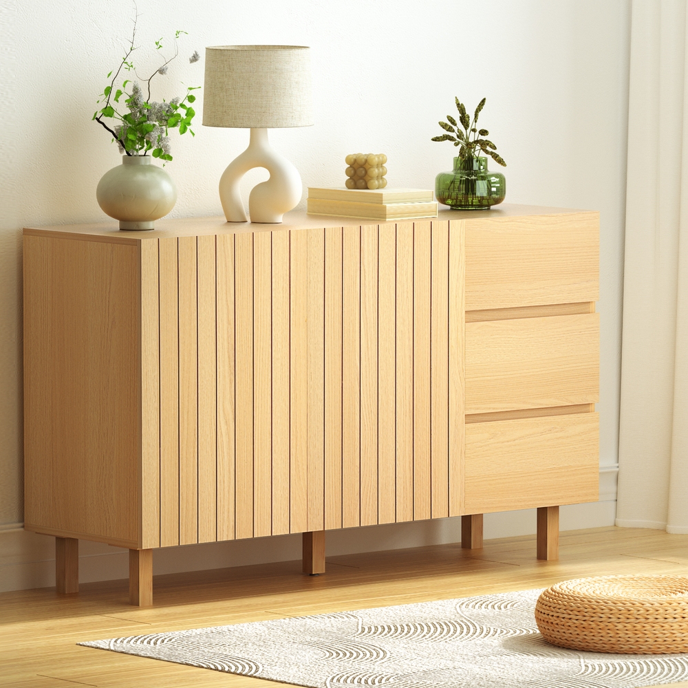 130cm Artiss Buffet Sideboard Cupboard Cabinet Pantry Storage Drawer Pine - Image 1