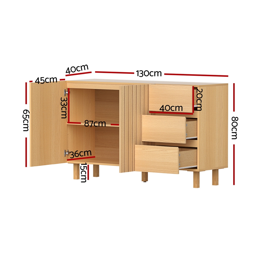 130cm Artiss Buffet Sideboard Cupboard Cabinet Pantry Storage Drawer Pine - Image 4
