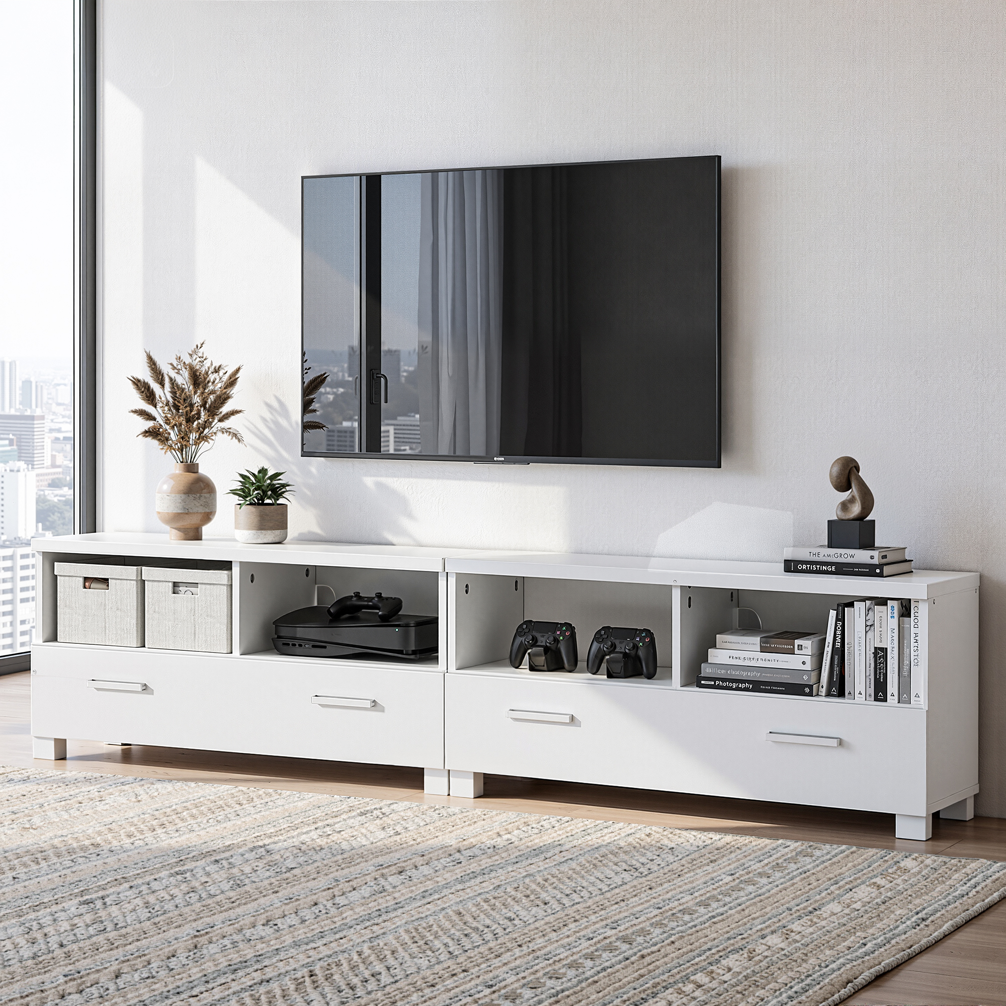 Artiss TV Cabinet Entertainment Unit 180cm White Eddie - Image 1