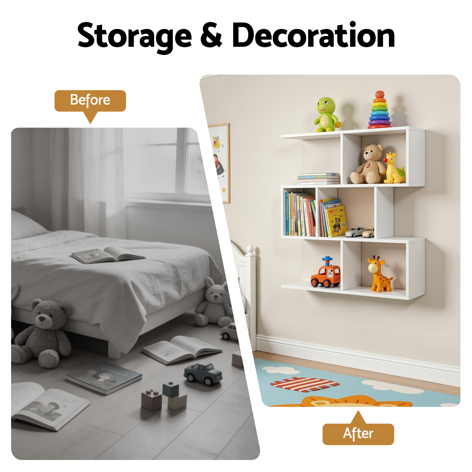 Artiss Floating Wall Shelf Bookshelf 3-Tier Display Storage Organiser White - Image 6