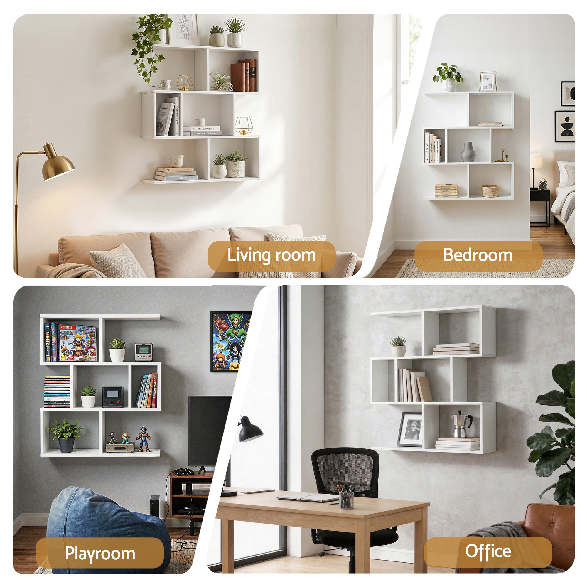 Artiss Floating Wall Shelf Bookshelf 3-Tier Display Storage Organiser White - Image 8