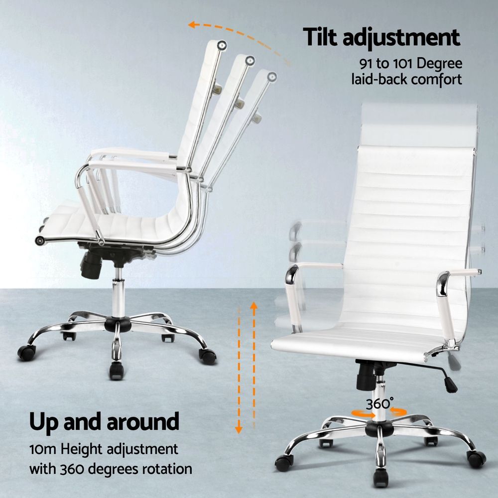 Artiss Office Desk and Chair Set L Shape Computer Desk 150cm with Storage Cabinet & Drawers, Ergonomic PU Leather Office Chair, White Home Office Furniture - Image 4