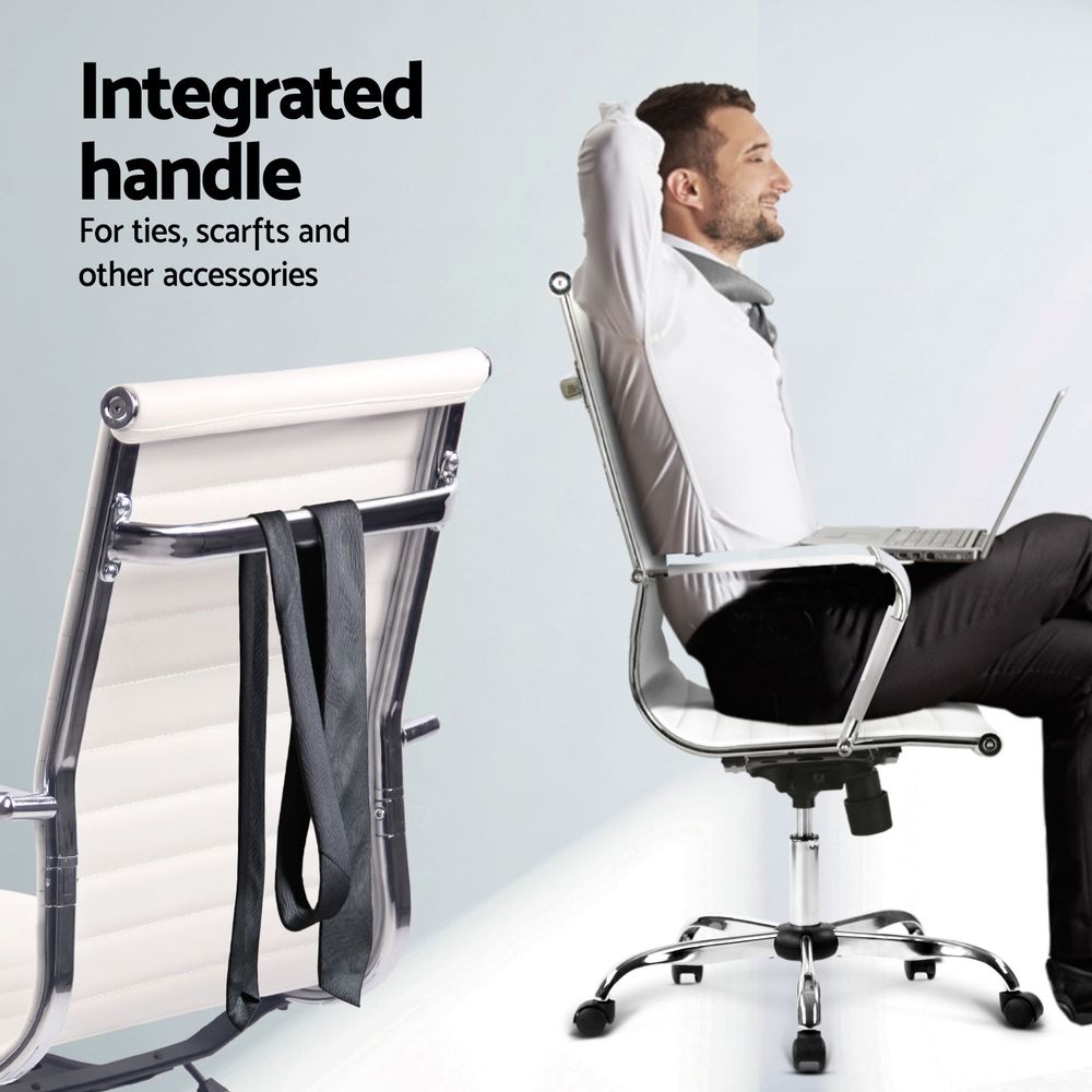 Artiss Office Desk and Chair Set L Shape Computer Desk 150cm with Storage Cabinet & Drawers, Ergonomic PU Leather Office Chair, White Home Office Furniture - Image 5