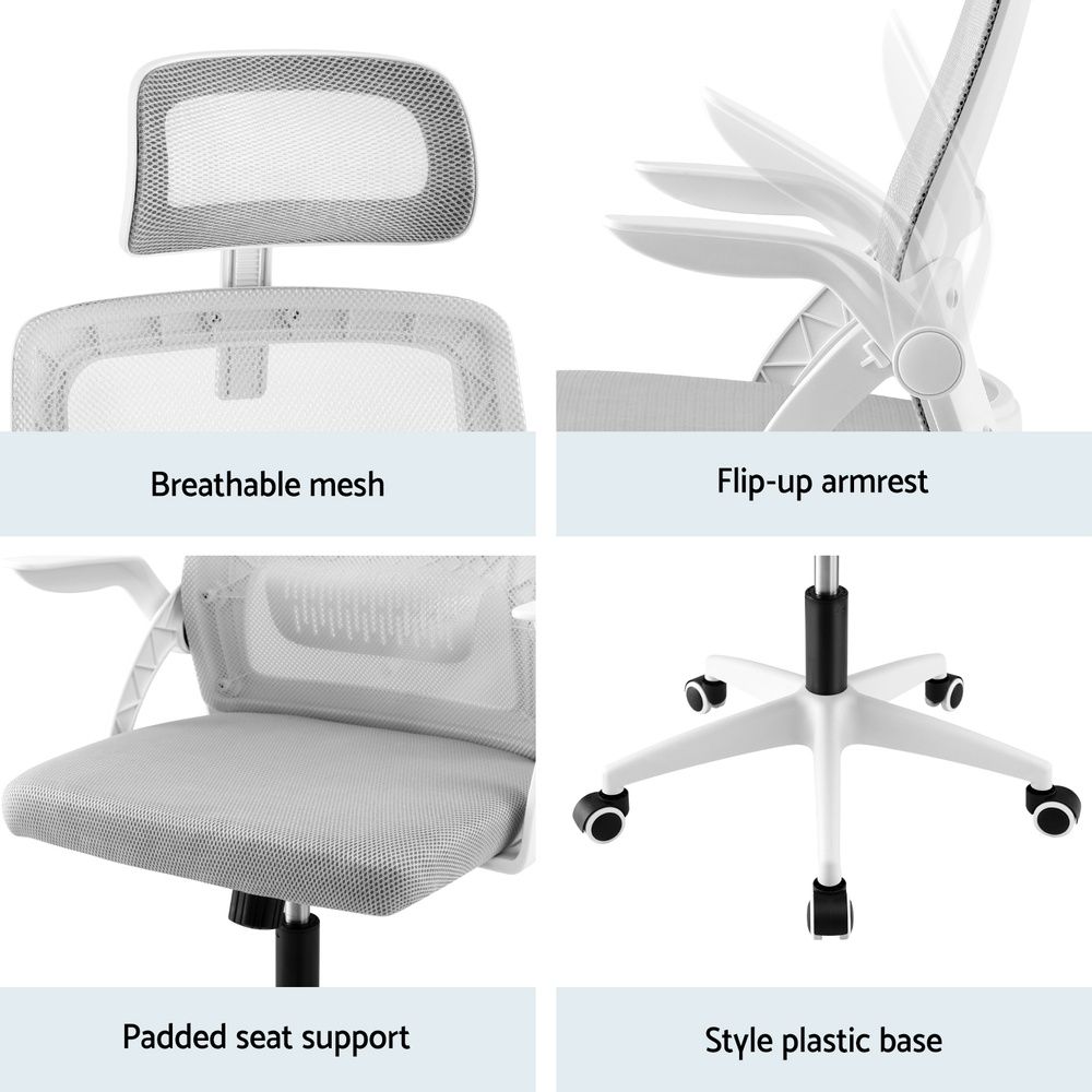 Artiss Home Office Desk and Chair Set, 136cm L Shaped Computer Desk with Shelves & Cable Management, Ergonomic Mesh Office Chair with Adjustable Headrest, Flip-Up Armrests - Image 4