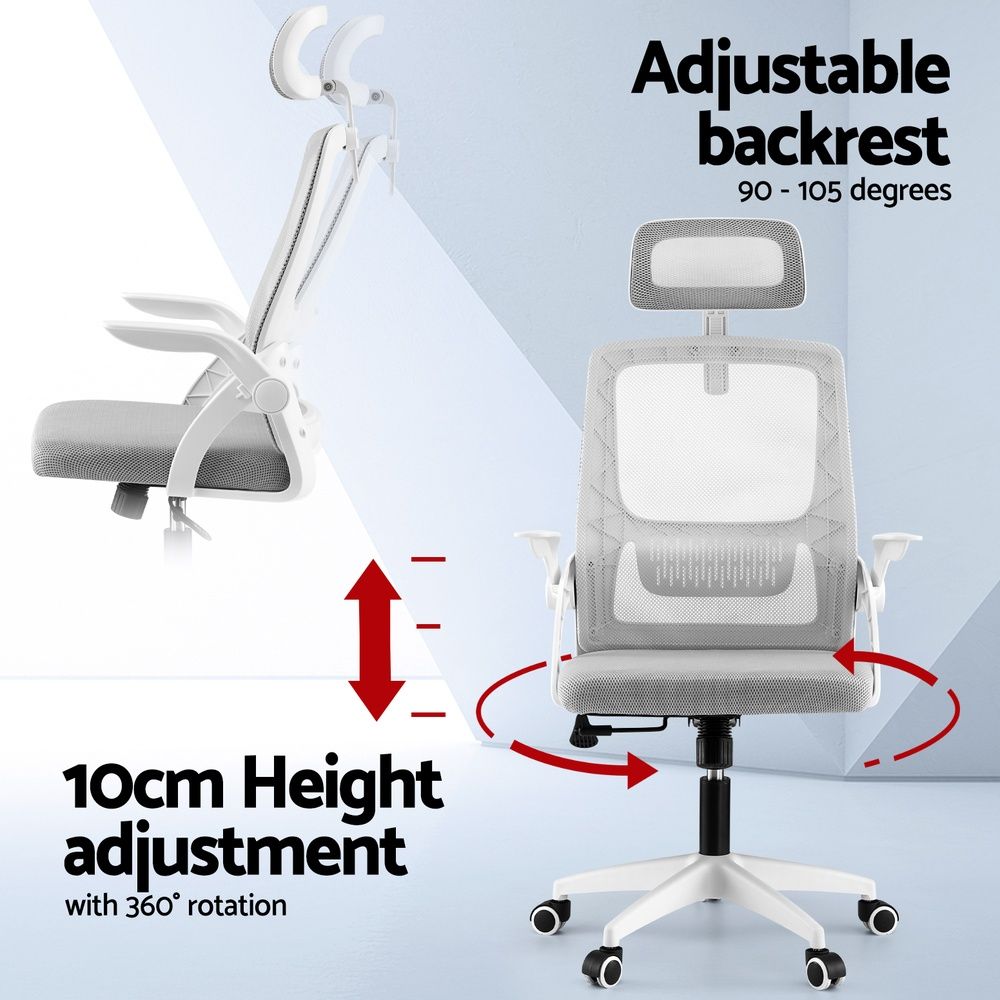Artiss Home Office Desk and Chair Set, 136cm L Shaped Computer Desk with Shelves & Cable Management, Ergonomic Mesh Office Chair with Adjustable Headrest, Flip-Up Armrests - Image 5