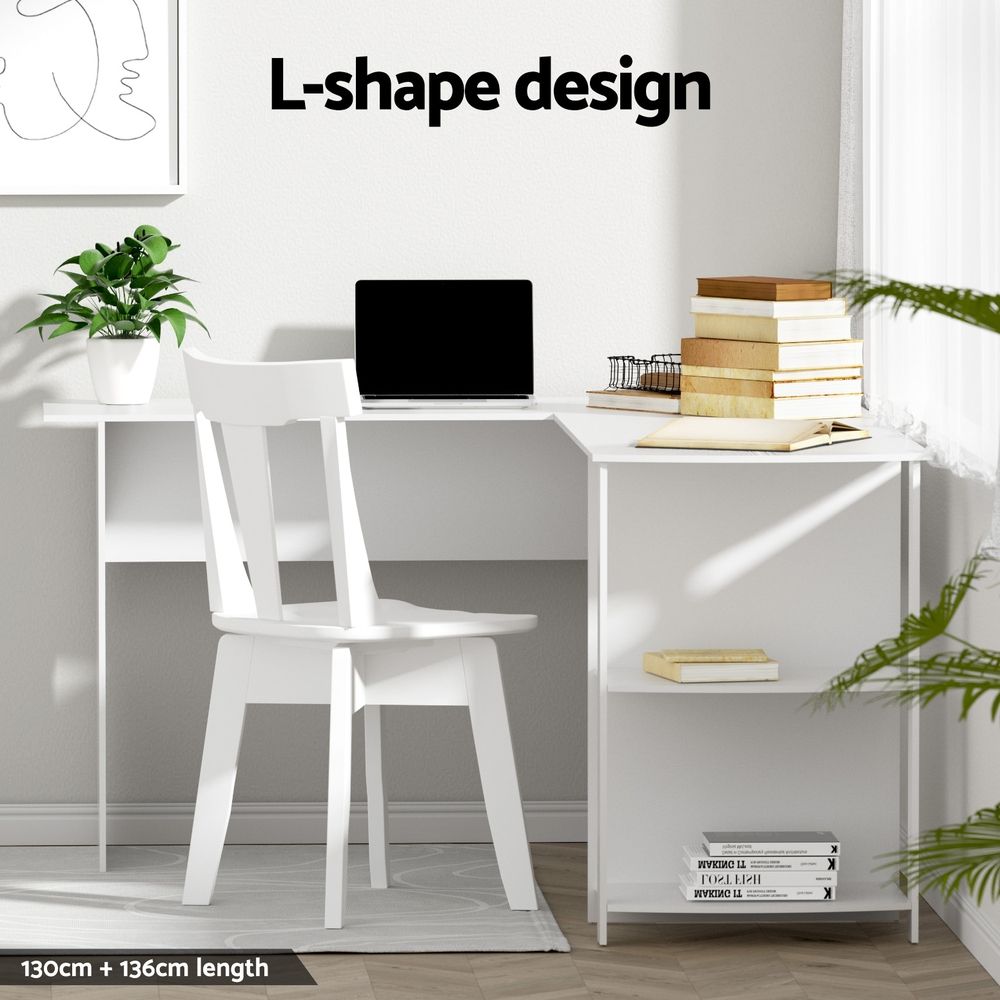Artiss Home Office Desk and Chair Set, 136cm L Shaped Computer Desk with Shelves & Cable Management, Ergonomic Mesh Office Chair with Adjustable Headrest, Flip-Up Armrests - Image 8