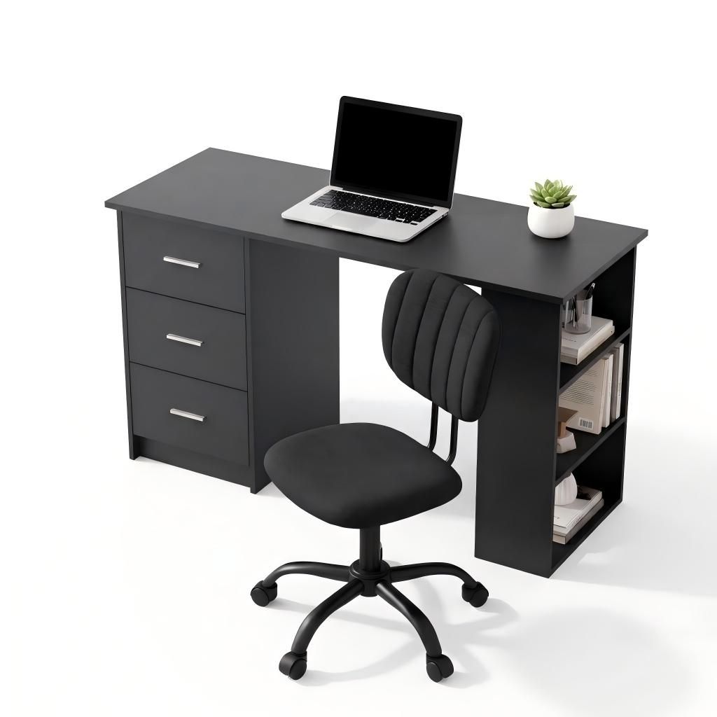 Artiss Office Desk & Chair Set 120cm Computer Desk with 3 Drawers & Open Shelves, Ergonomic Armless Office Chair with Wheels, Height Adjustable for Home Office Study - Image 1