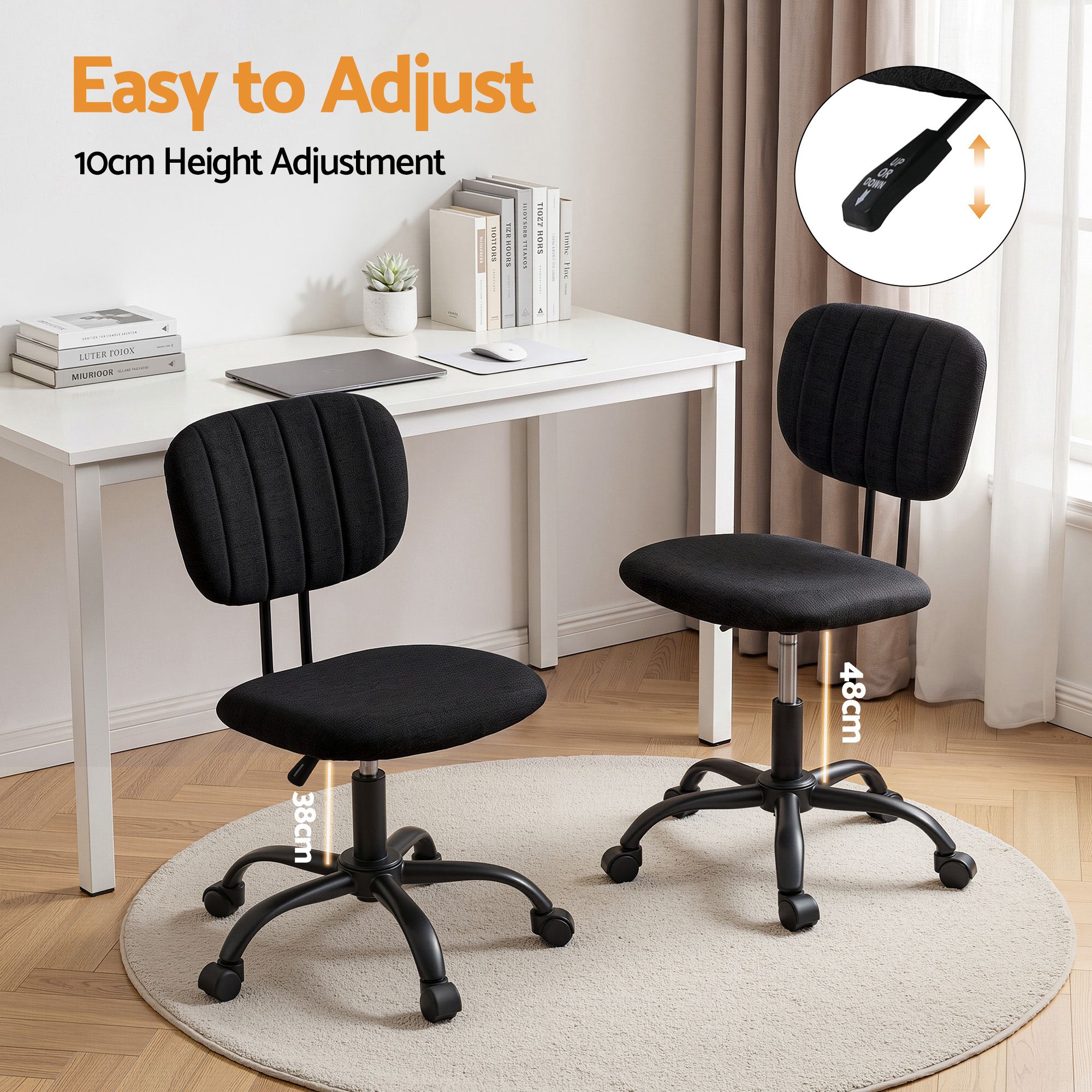 Artiss Office Desk & Chair Set 120cm Computer Desk with 3 Drawers & Open Shelves, Ergonomic Armless Office Chair with Wheels, Height Adjustable for Home Office Study - Image 4