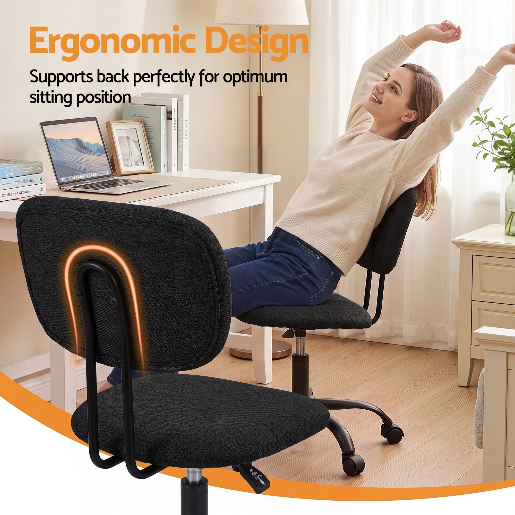 Artiss Office Desk & Chair Set 120cm Computer Desk with 3 Drawers & Open Shelves, Ergonomic Armless Office Chair with Wheels, Height Adjustable for Home Office Study - Image 5